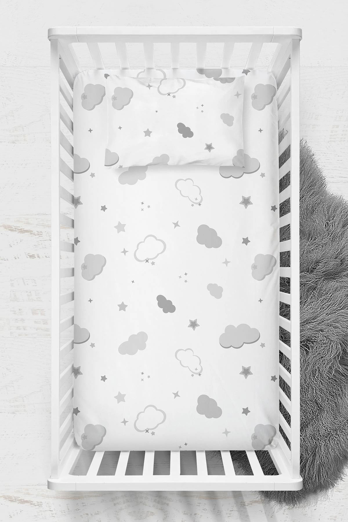 Set çarçafi për krevat fëmijësh Ranforce, Bulut, ngjyrë gri