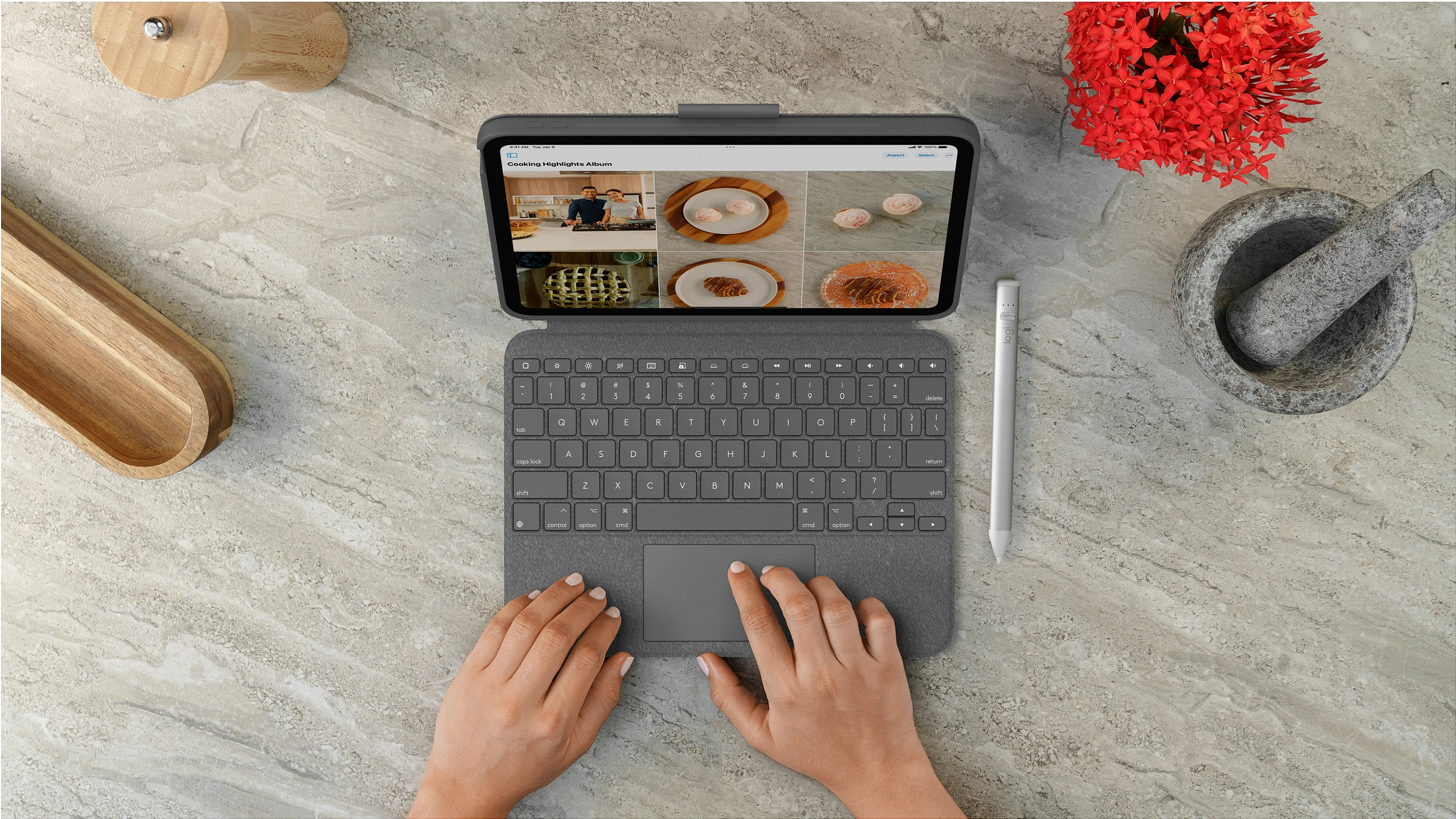 Mbështjellës tastierë Logitech Combo Touch, QWERTY, UK English, Touchpad, Gri