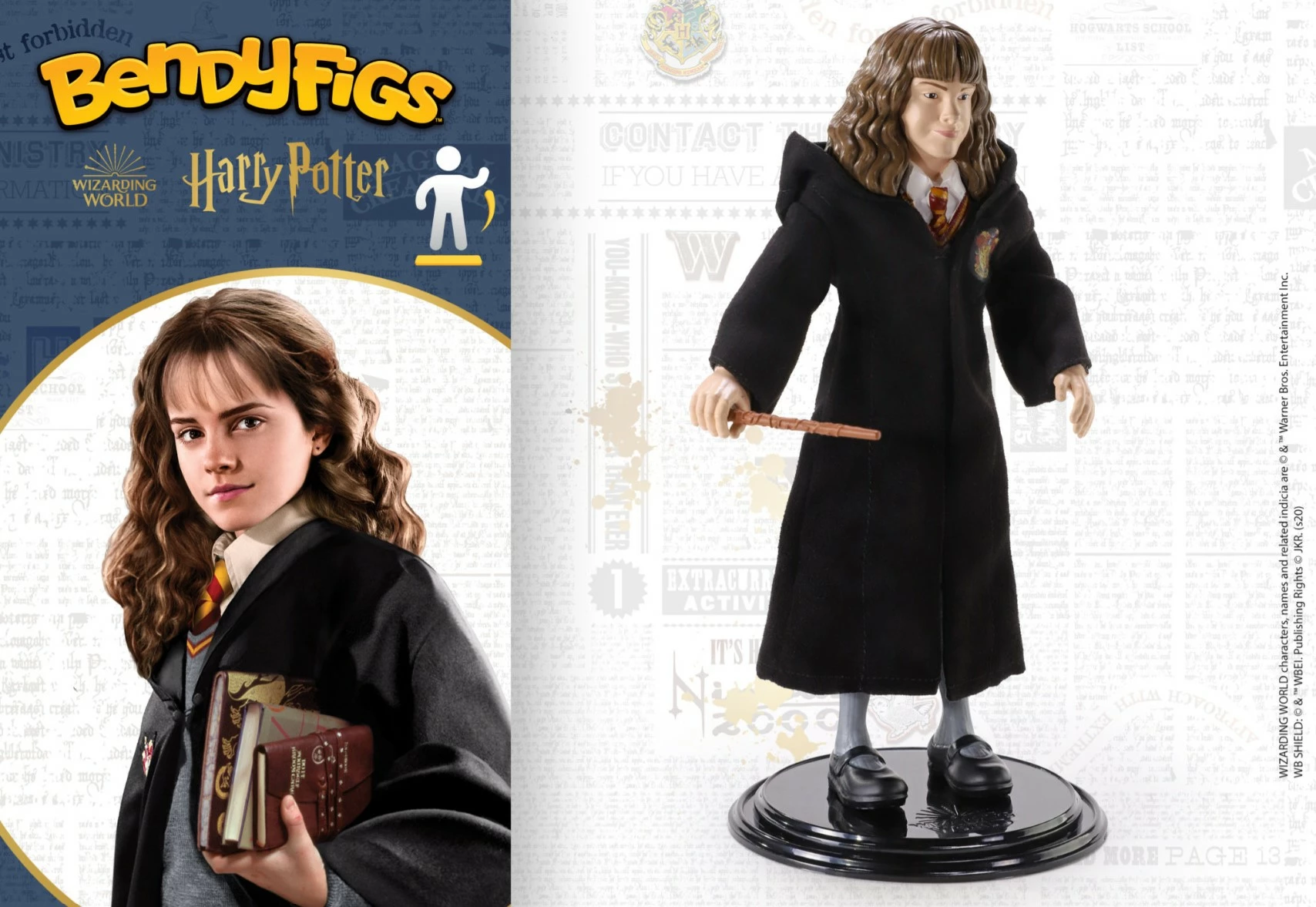 Figurinë fleksibile Noble Collection Bendyfigs Hermione Granger 19 cm me mbajtëse