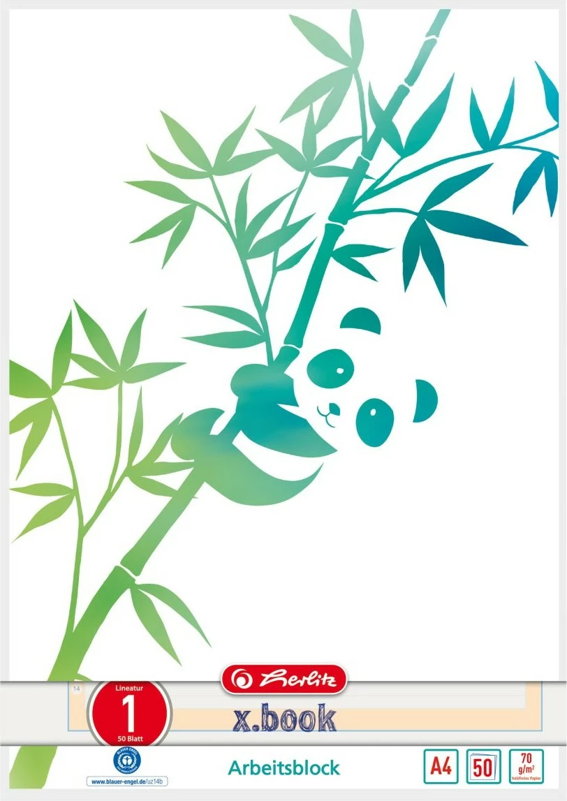 Bllok pune herlitz GREENline A4, 50 fletë, Lineatur 01, panda, e bardhë/e gjelbër