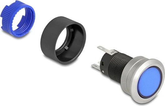 Switch me buton DeLOCK 22049, 230V/3A, Ø22mm, IP60, zi/blu/argjend
