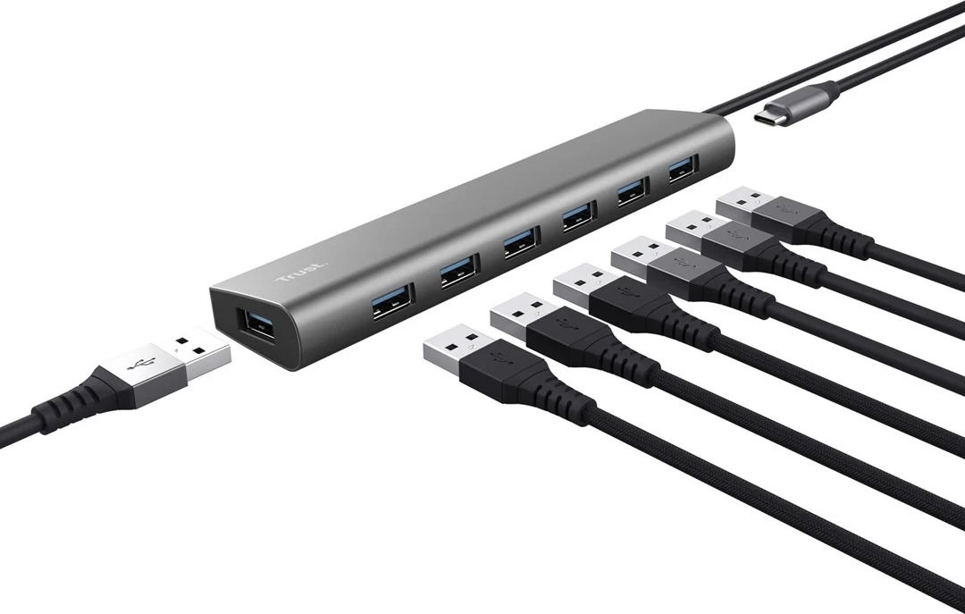 Hub USB Trust Halyx, 5000 Mbit/s, Silver
