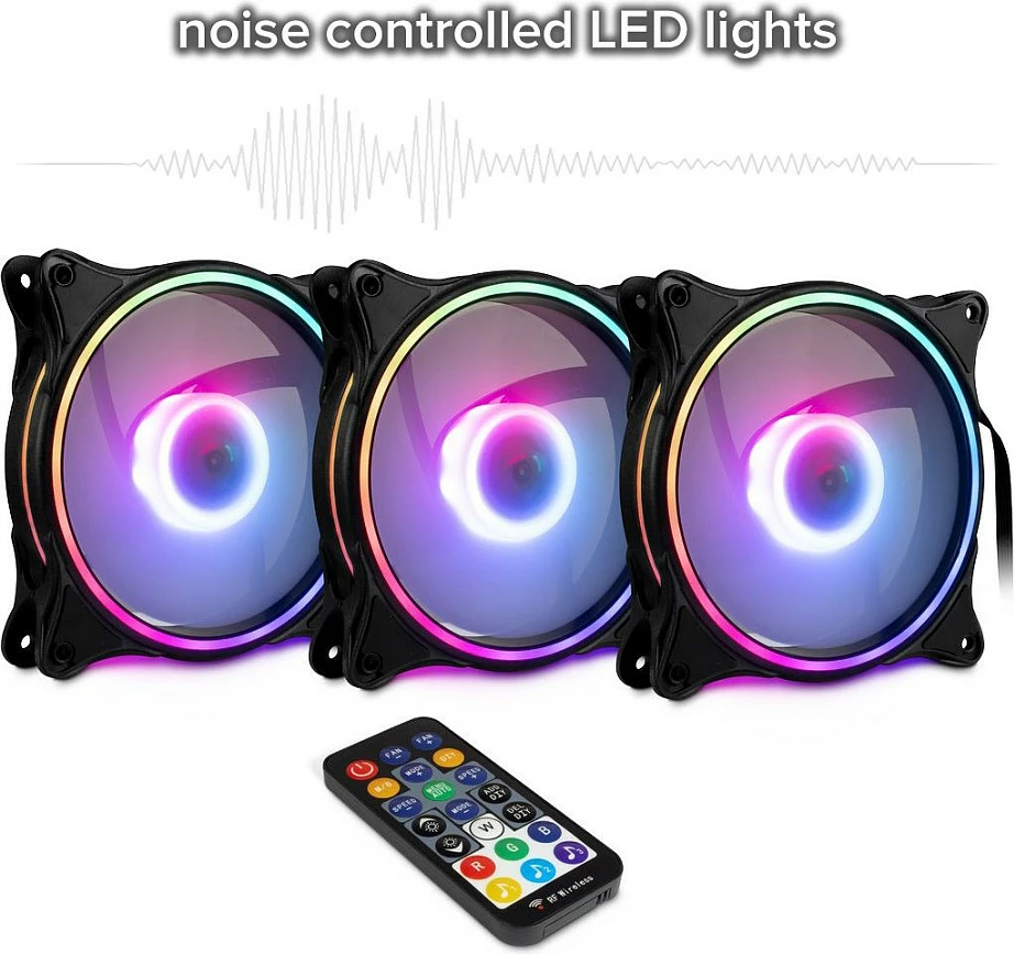 Ventilator kasë Inter-Tech ARGUS RGB-FAN SET RS-08, 120mm, set 3 copë, RGB, i zi