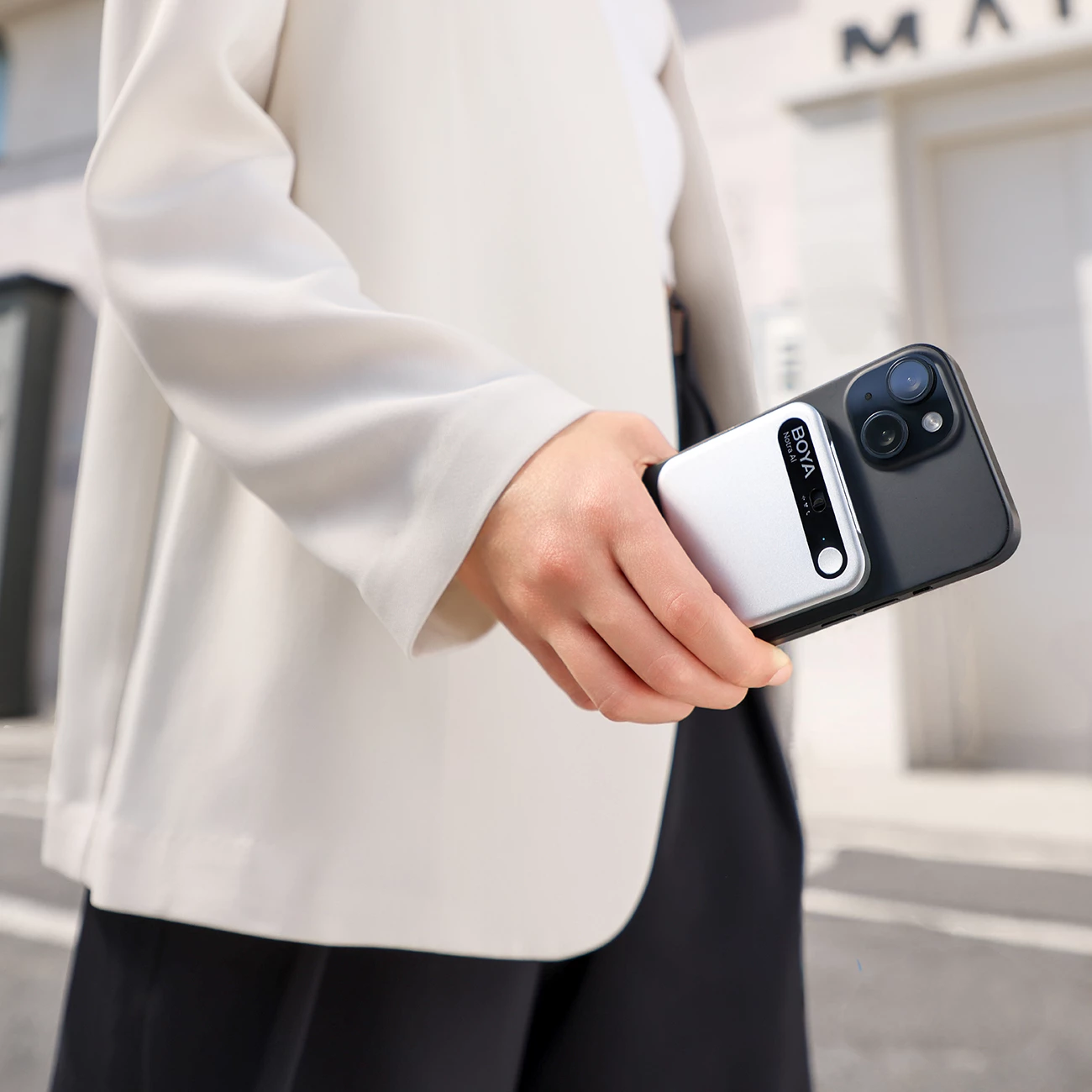 Regjistrues zëri BOYA Notra AI 64GB, USB-C/Bluetooth/Wi‑Fi, 24h, argjendtë