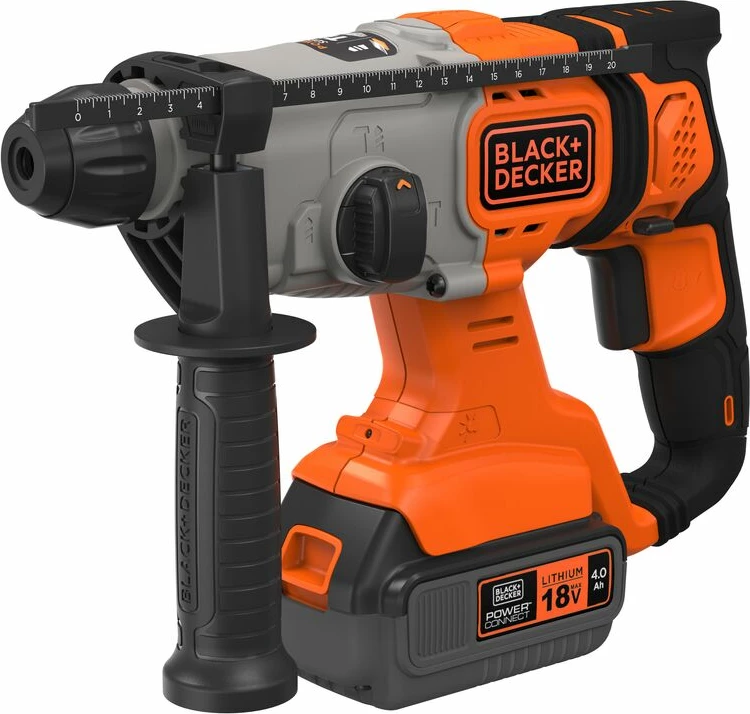 Trapan çekiç me bateri Black&Decker BCD900M1K 18V SDS+ 4.0Ah, set me bateri, karikues dhe valixhe
