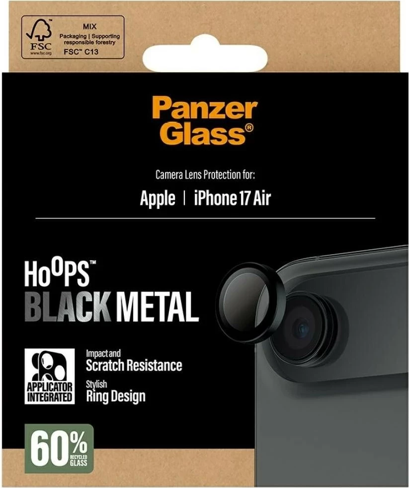Mbështjellës xhami PanzerGlass Hoops për kamerë iPhone 17 Air, zi
