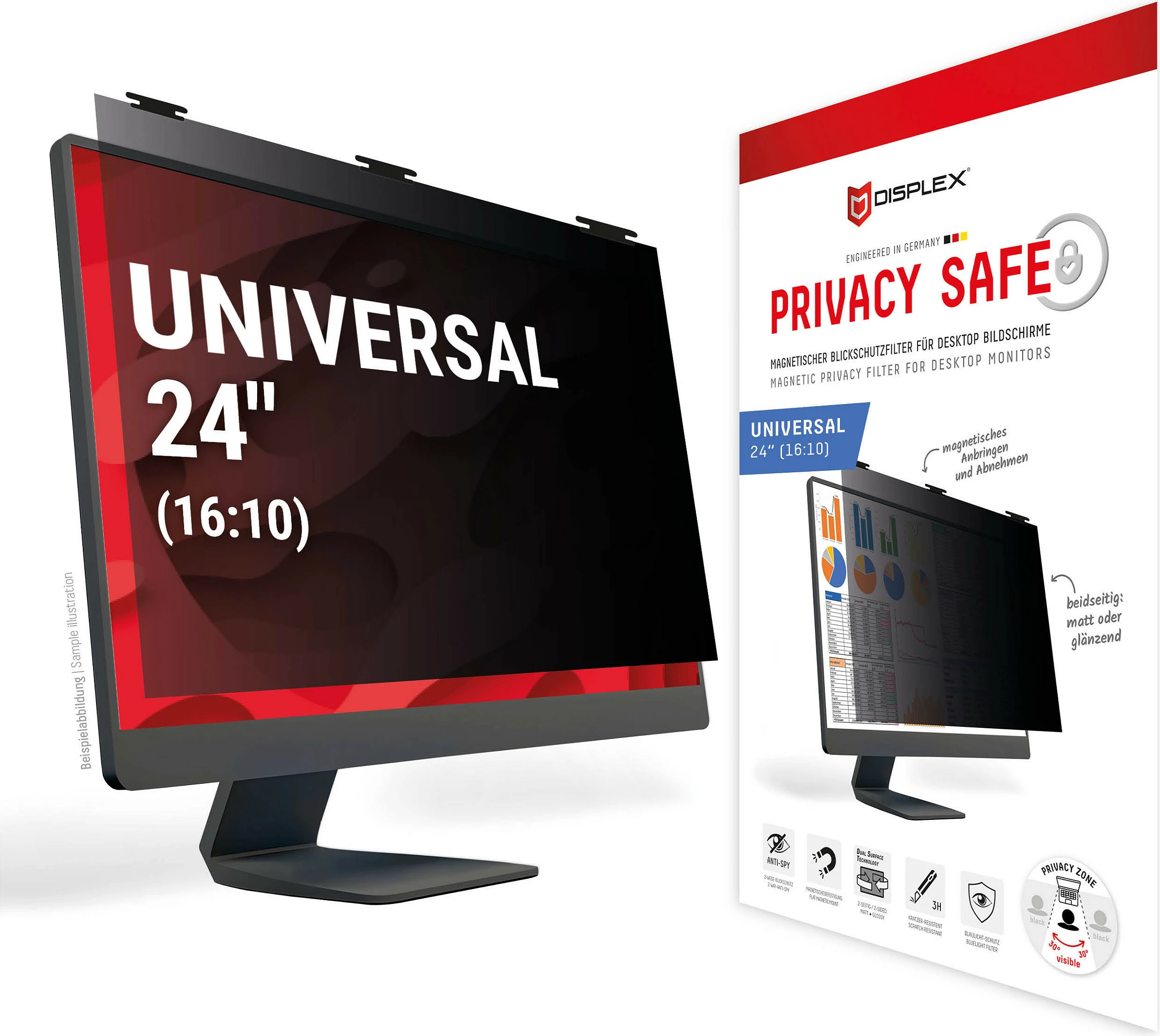 Filtër privatësie për monitor Displex Privacy Safe Desktop Uni 24" 16:10, magnetik, anti-blue, i zi