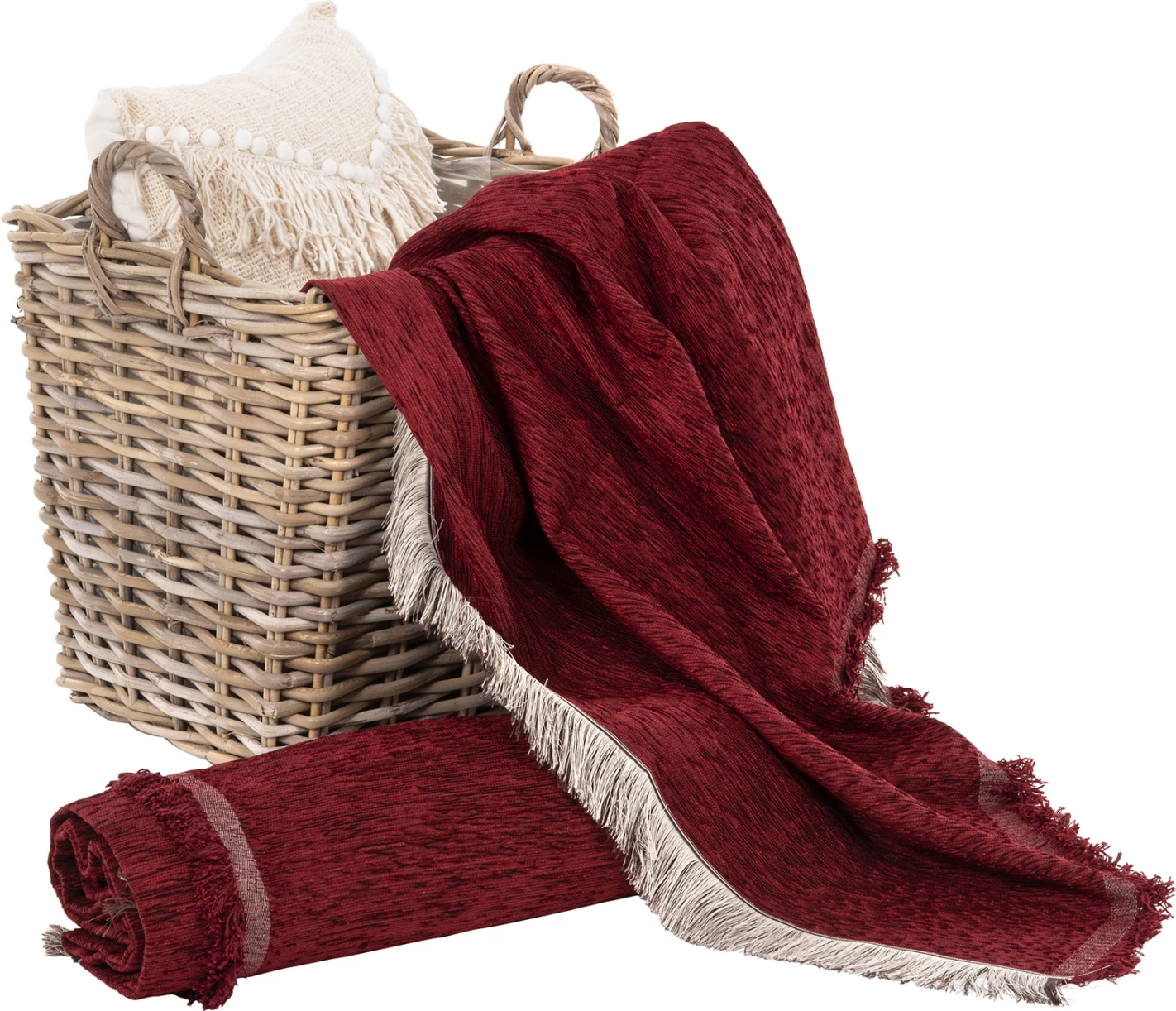 Mbulesë divani me franja DREAMTOPIA FH12161.08 ngjyrë e kuqe burgundy 245x170cm