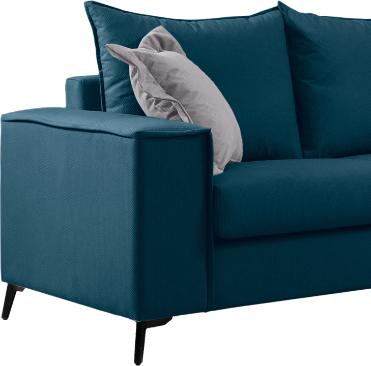 Set divanësh Verona 2 pjesë, pëlhurë blu me jastëkë ngjyrë gri të lehtë