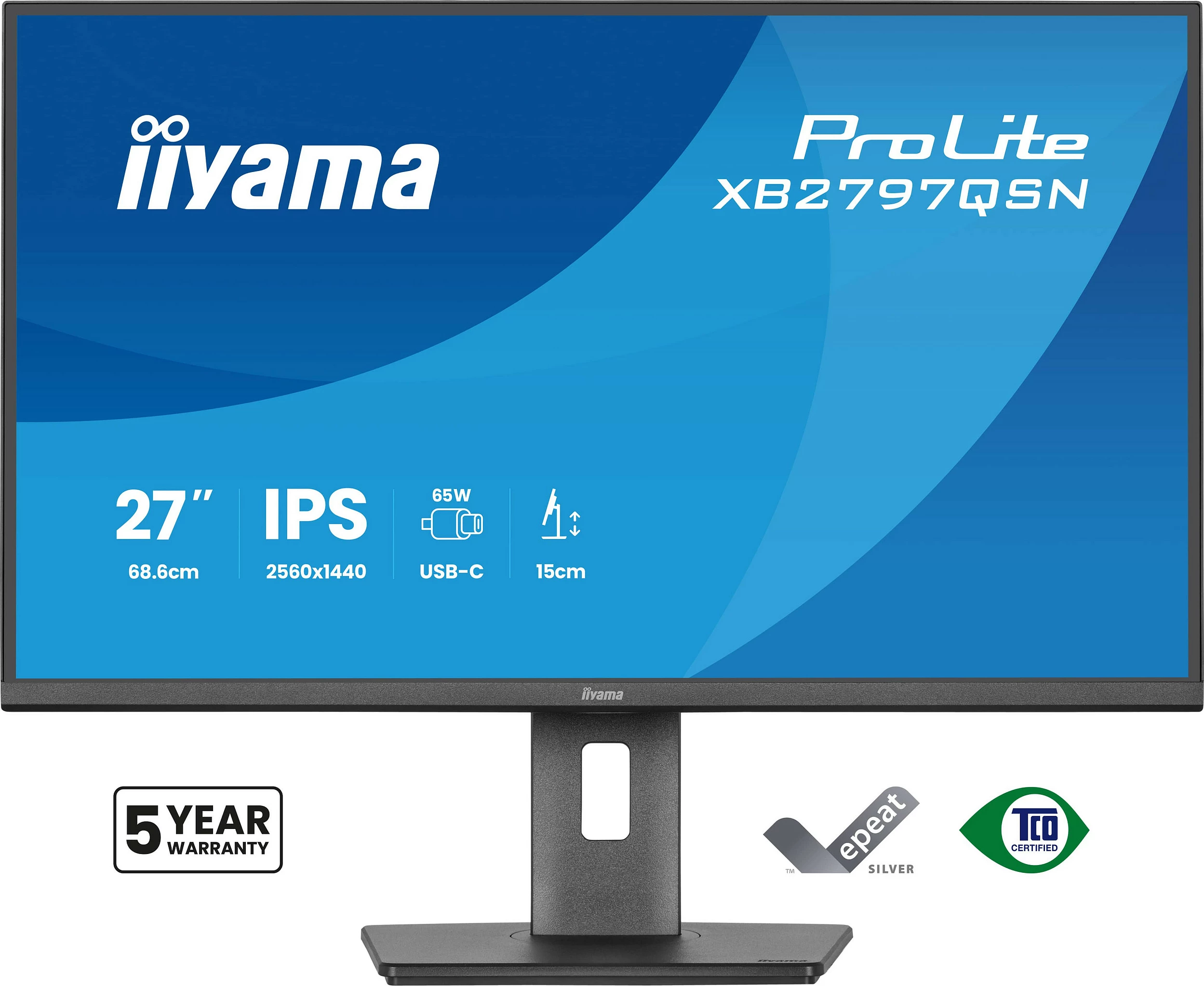Monitor iiyama ProLite XB2797QSN-B1, 27", IPS, QHD 2560x1440, USB-C 65W, i zi