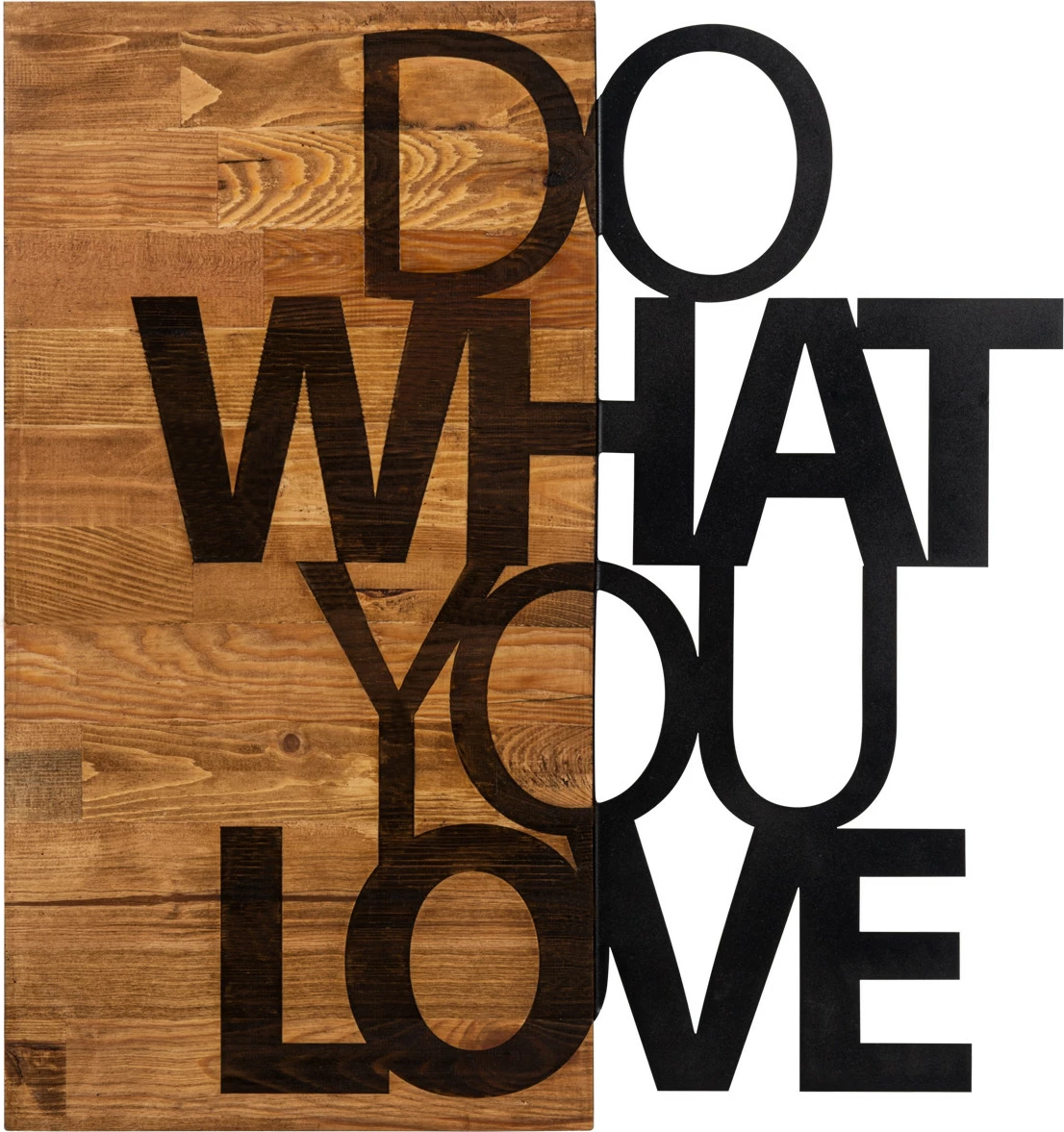 Aksesor dekorativ për mur, dru dhe metal, Wallity, DO WHAT YOU LOVE, ngjyrë e zezë dhe arre, 54x58cm