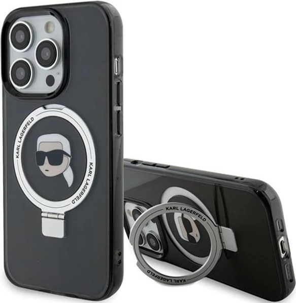 Mbështjellës Karl Lagerfeld KLHMP15XHMRSKHK për iPhone 15 Pro Max 6.7", me unazë MagSafe, zi