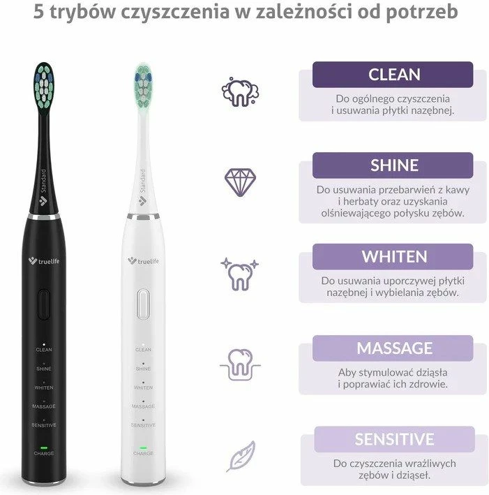 Furçë dhëmbësh elektrike TrueLife SonicBrush Clean30 Duo, e bardhë dhe e zezë, set prej 2 copë