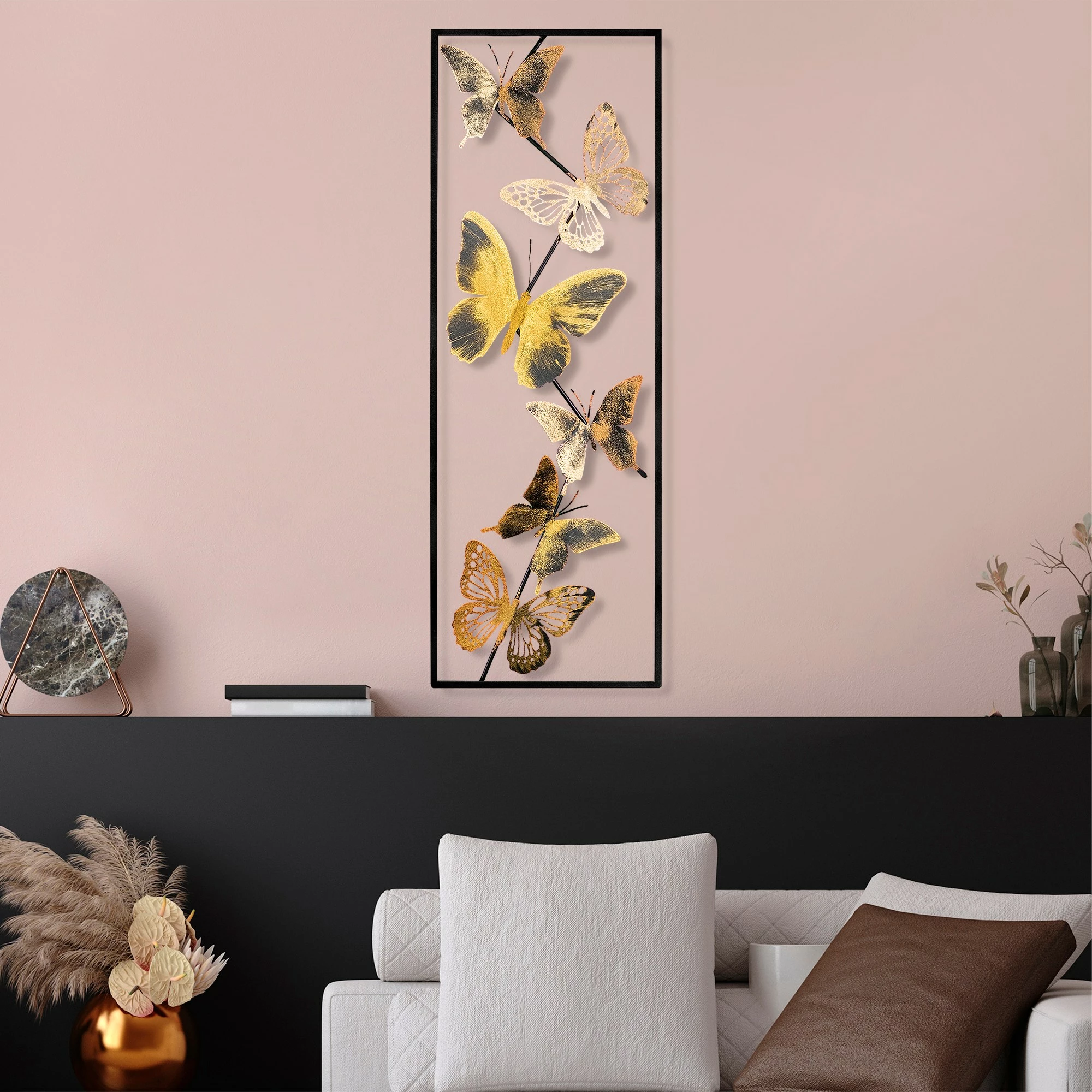 Aksesor dekorativ metalik për mur, Wallity Tavus 3, shumëngjyrësh, 32x90x4 cm