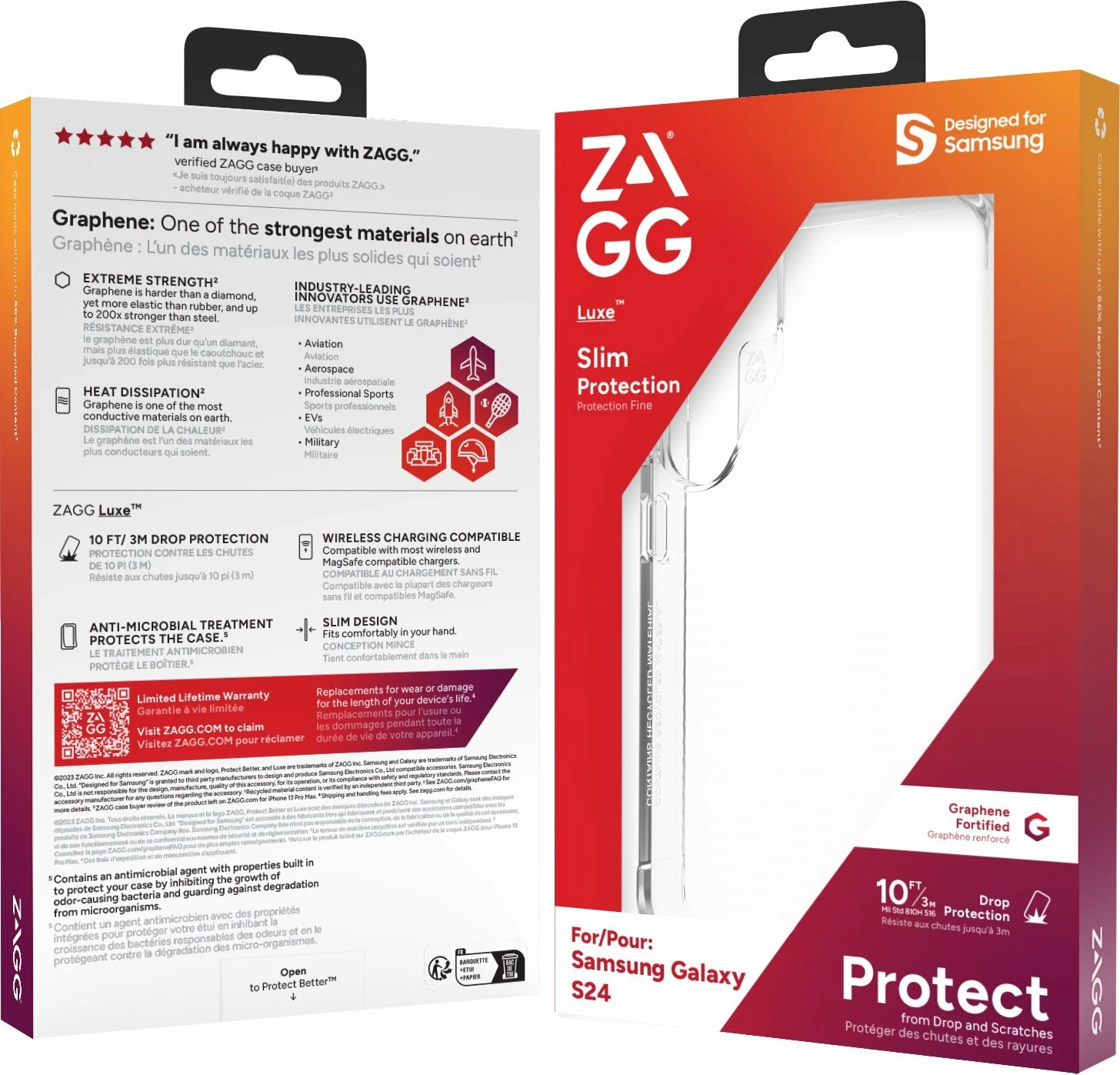 Mbështjellës Zagg Luxe për Samsung Galaxy S24, mbrojtje rënie 3 m, TPU me graphene, Transparent
