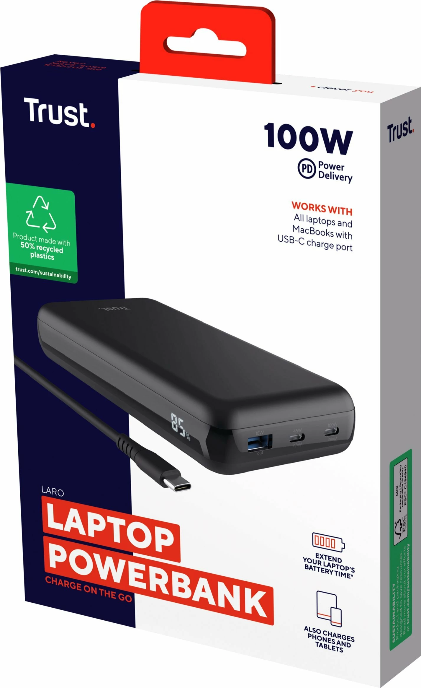 Powerbank Trust Laro 20000 mAh 100W PD me display, i zi 7