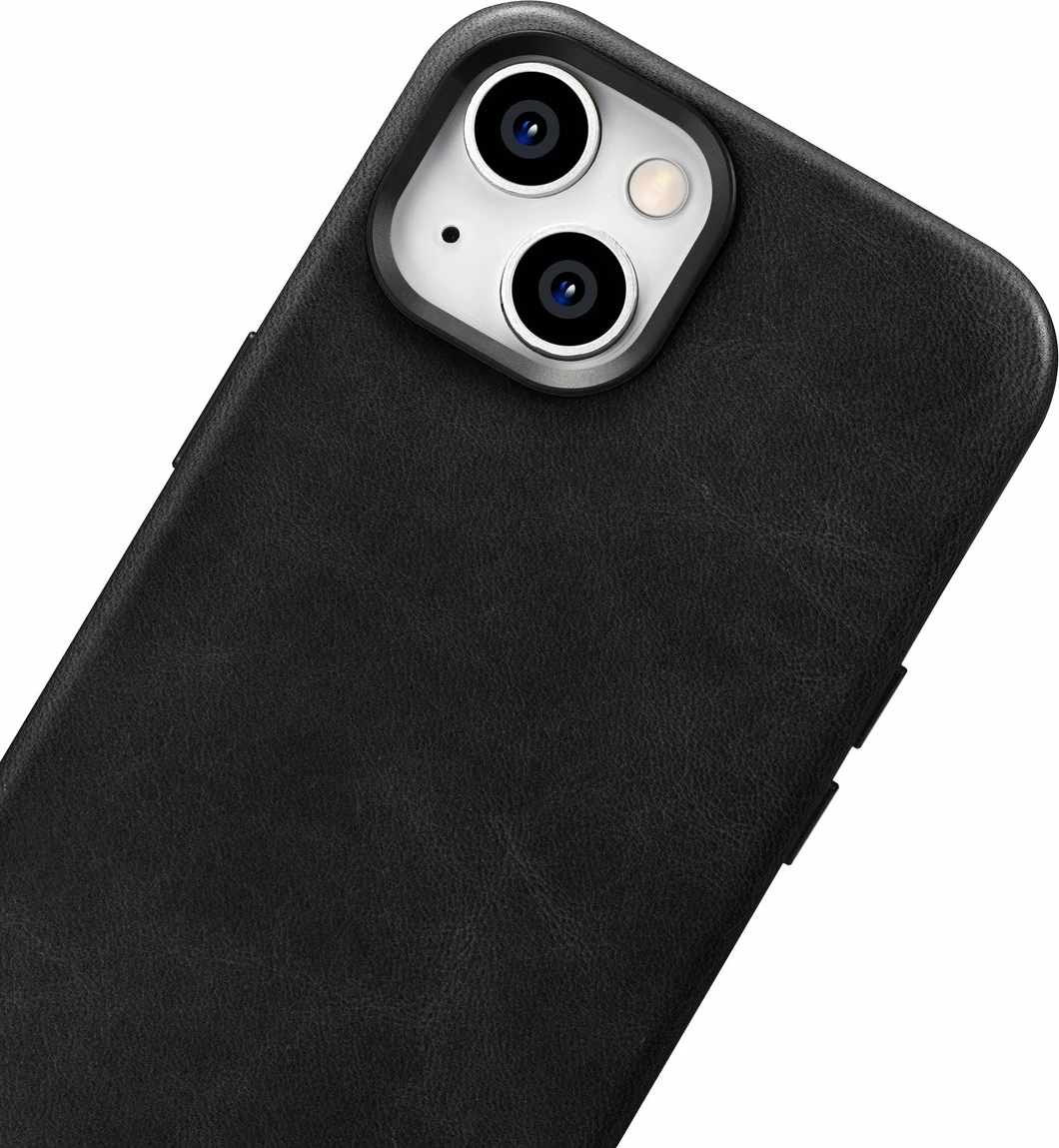 Mbështjellës iCarer Oil Wax Premium Leather për iPhone 14 Plus me MagSafe, i zi