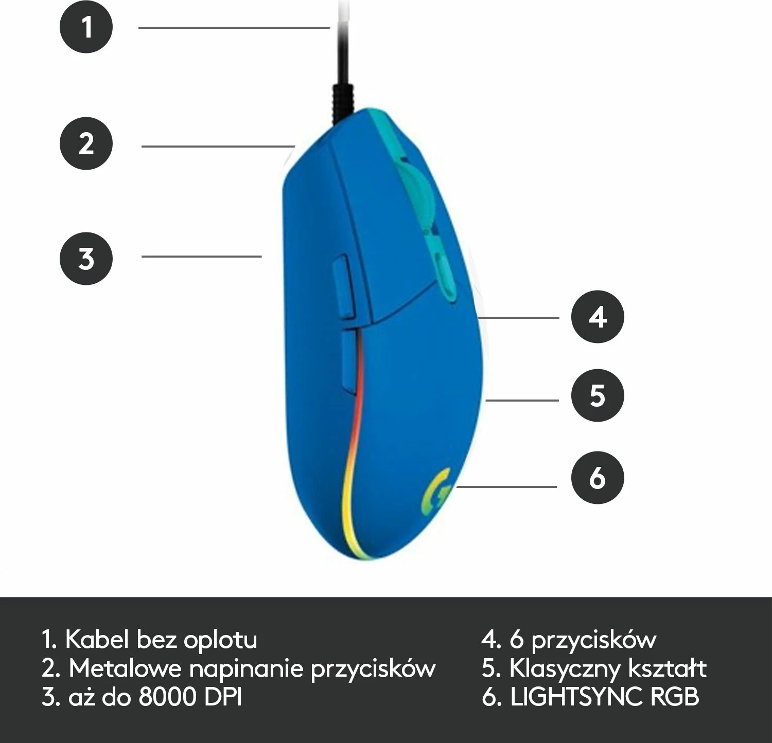 Maus Logitech G102 Lightsync 910-005801, me kabllo USB, 8000 DPI, RGB, 6 butona, blu