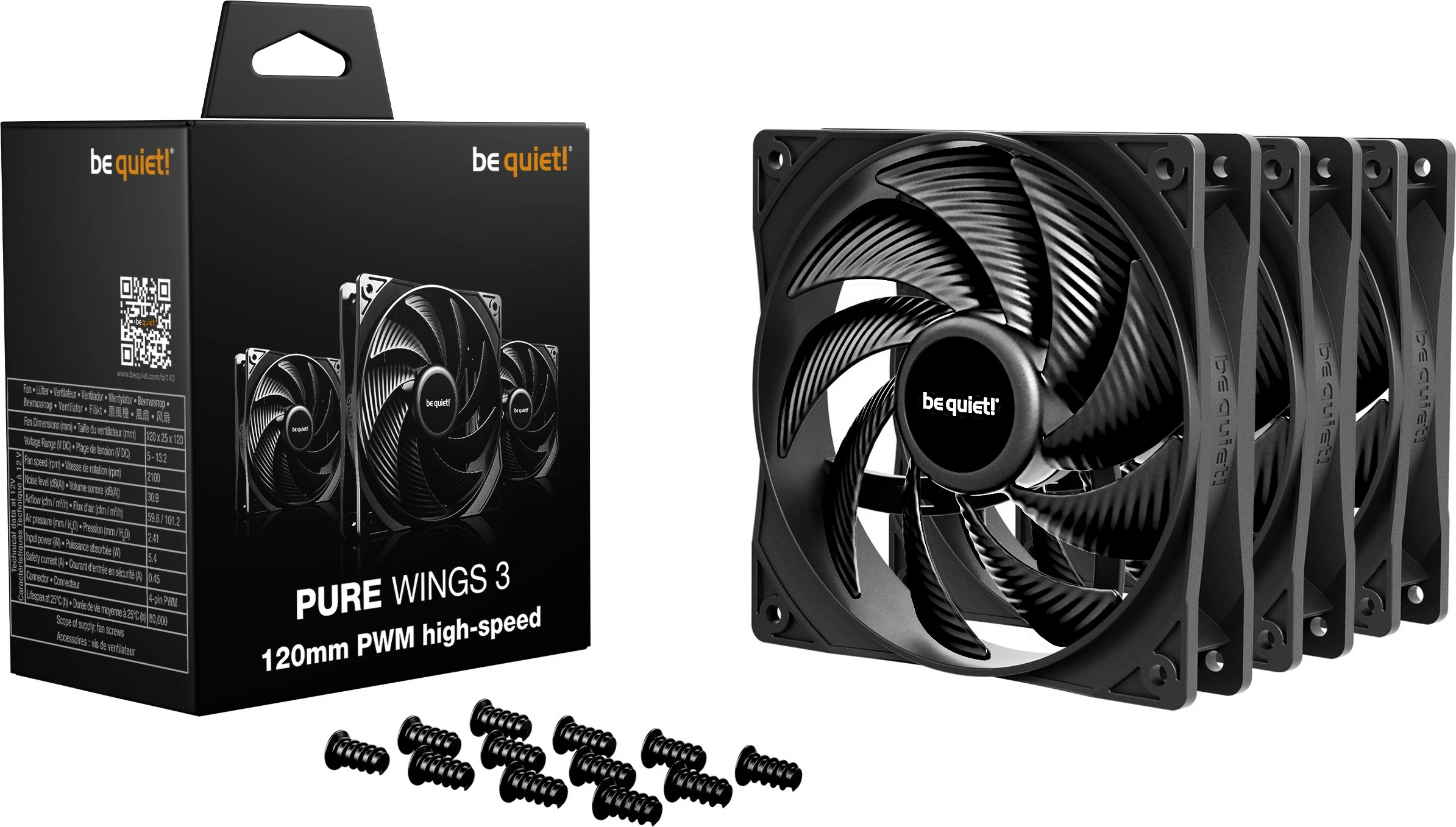 Ventilator kase Be Quiet! Pure Wings 3 120mm PWM 3-pack, zi