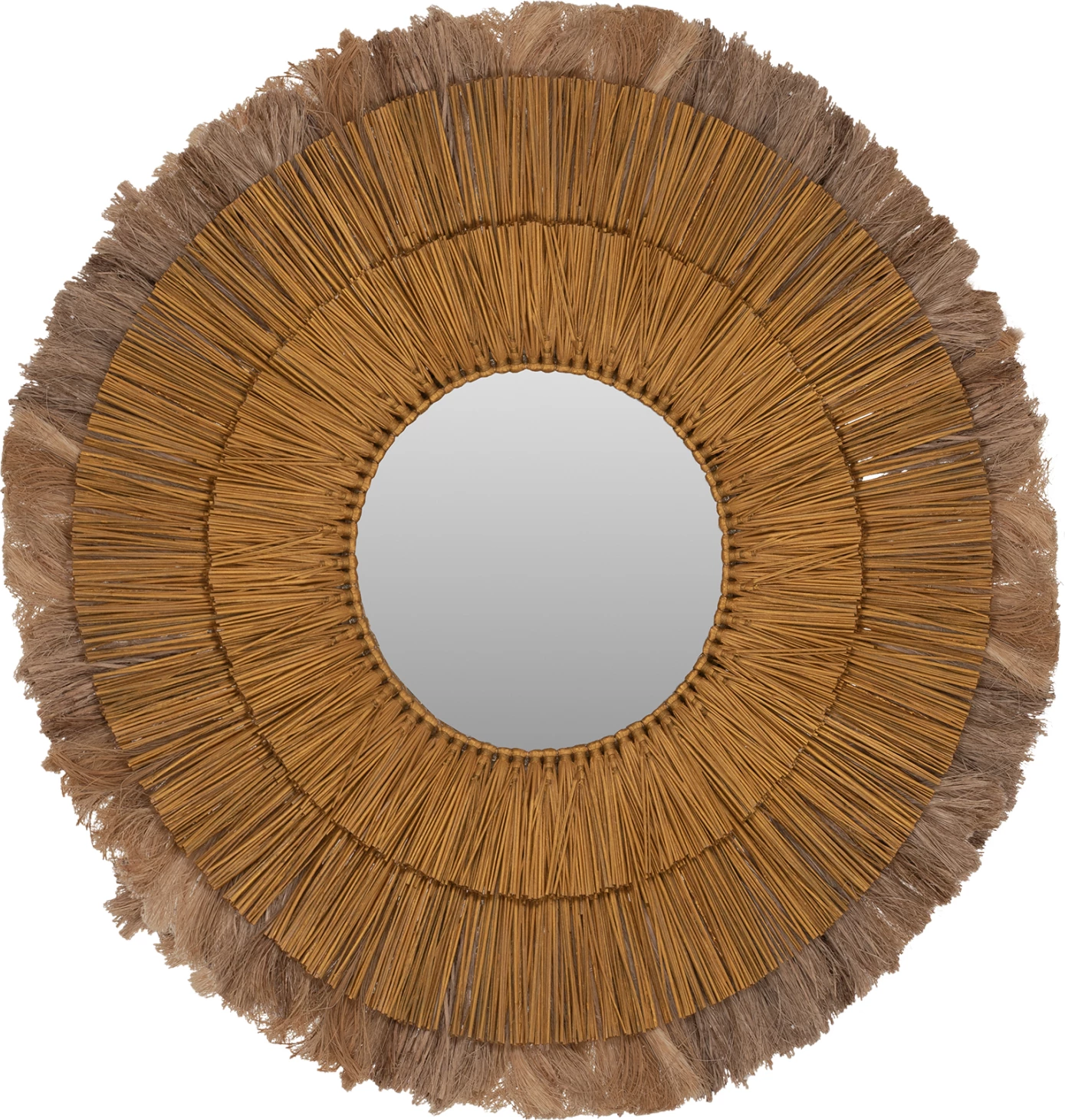 Pasqyrë muri e rrumbullakët, bar Mendong dhe fibra abaca, natyrale & ari, 80x4x80 cm, FH7797