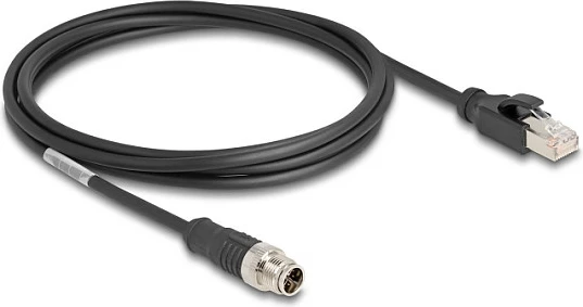 Kabllo rrjeti DeLOCK M12 X-coded 8-pin male në RJ45 male, Cat5e, 2 m, e zezë