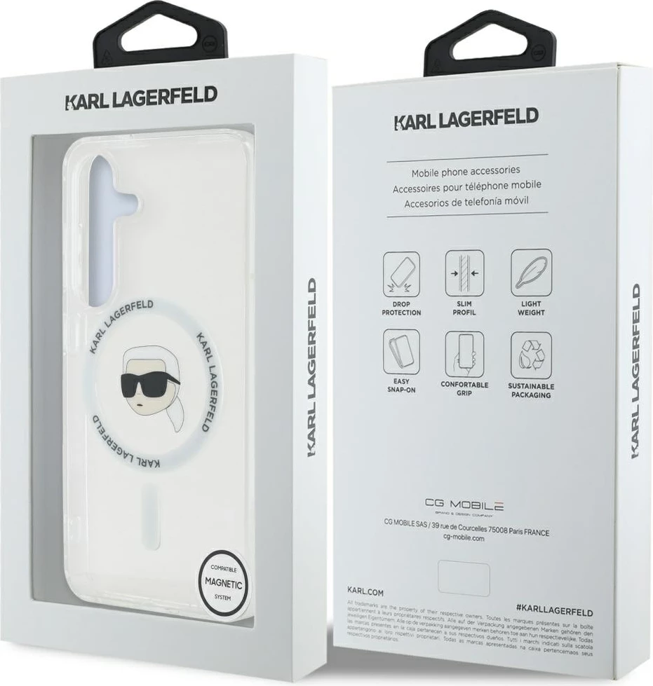 Mbështjellës Karl Lagerfeld Samsung Galaxy S25, MagSafe, logo Karl Head, i bardhë