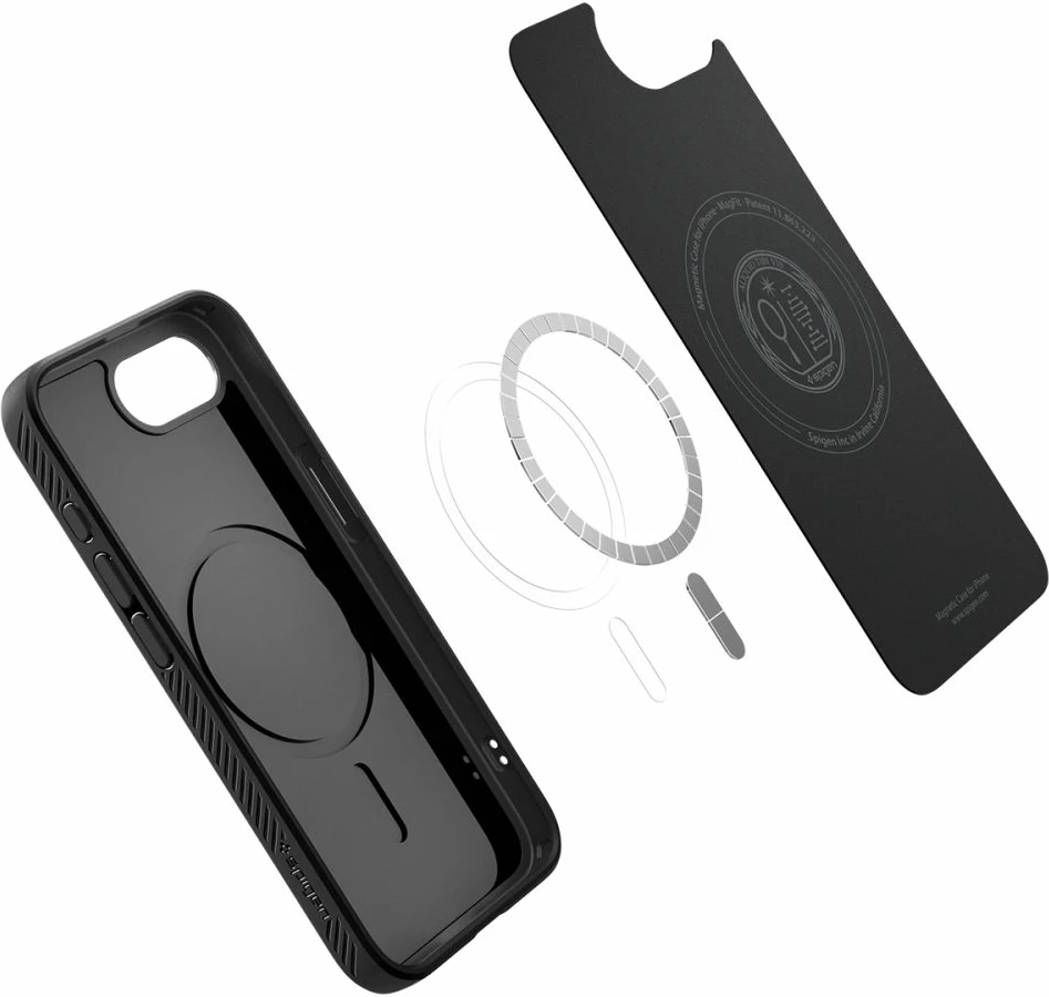 Mbështjellës Spigen Liquid Air Mag MagSafe për iPhone 16e, i zi, gjysmë-transparent