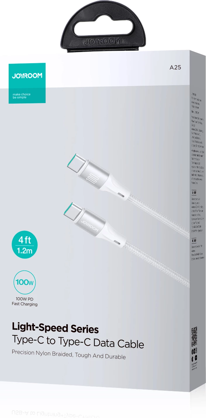 Kabllo USB-C/USB-C Joyroom Light-Speed S-A25, 1.2m, 100W, Bardhë