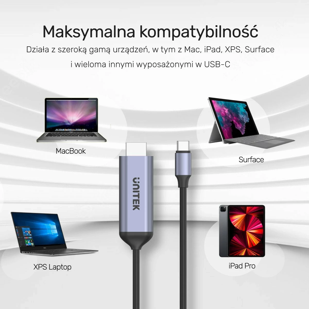 Kabëll USB-C në HDMI Unitek 8K, USB 4, HDR10+, HDCP 2.3, 1.8m, hiri