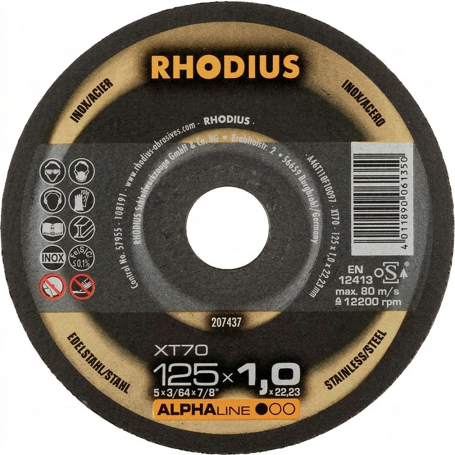 Disk prerës Rhodius XT70 125x1.0x22.23, për inox