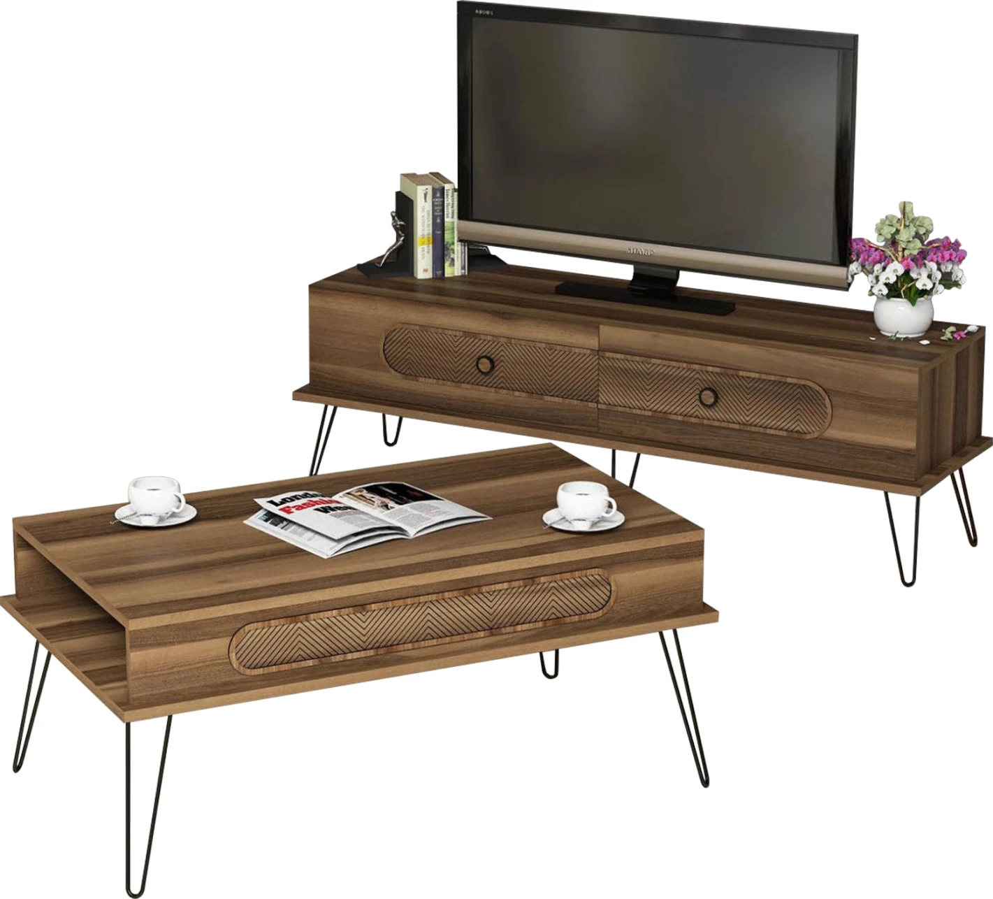 Kompozim për dhomë ndeje, FH11851.03, 2 pjesë, melaminë, ngjyrë arre