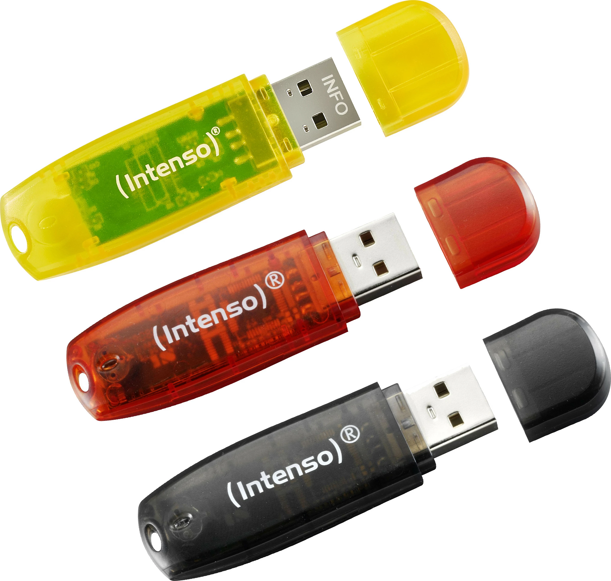 USB memorje Intenso Rainbow, 3x32GB, USB Type-A 2.0, me kapak, transparente (e verdhë/e kuqe/e zezë)