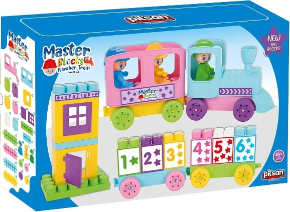 Set lodër për fëmijë Pilsan master blocks number train