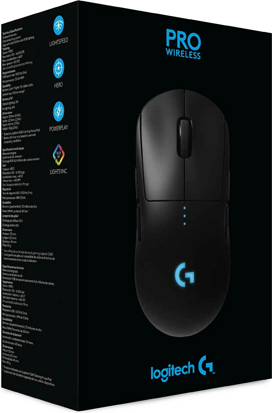 Maus Logitech G PRO Wireless, Ambidextrous, Optik, RF Wireless, 25600 DPI, 1 ms, Ngjyrë e zezë