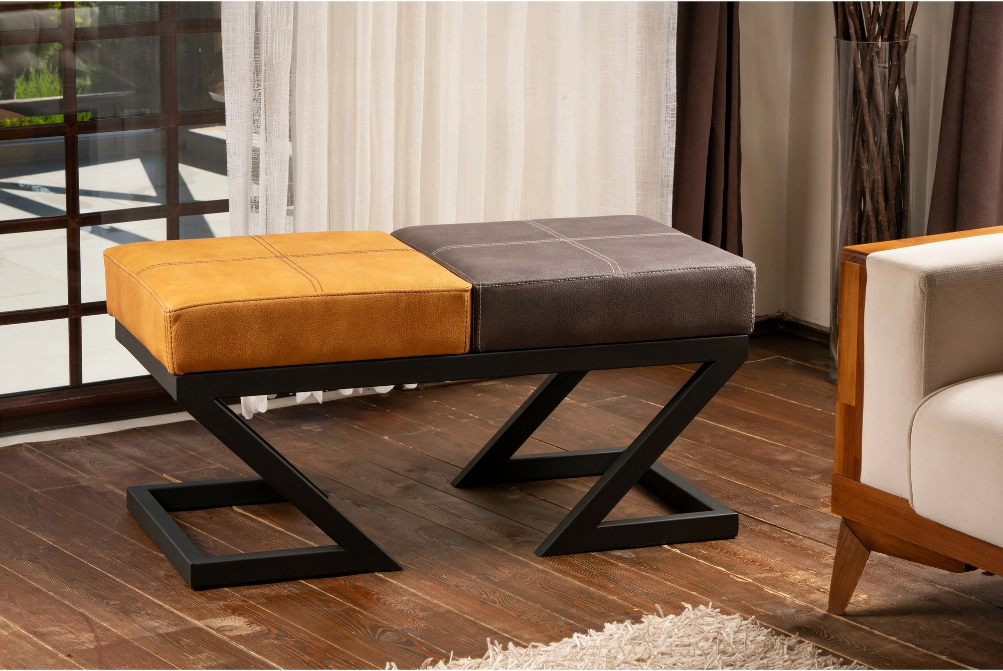 Pouf Atelier del Sofa, ngjyrë mustard dhe antracit, Brda