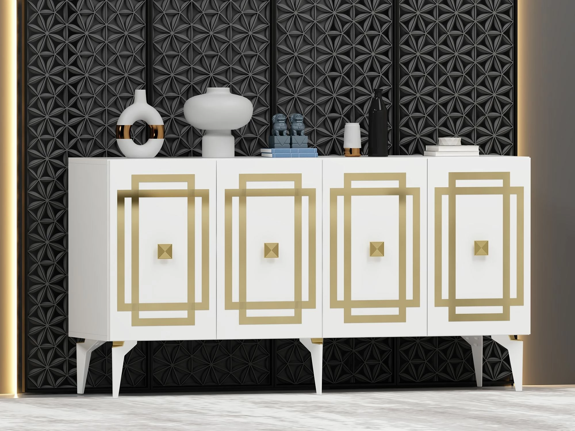 Konsol Skye Decor, ngjyrë e bardhë dhe ari, Lotus