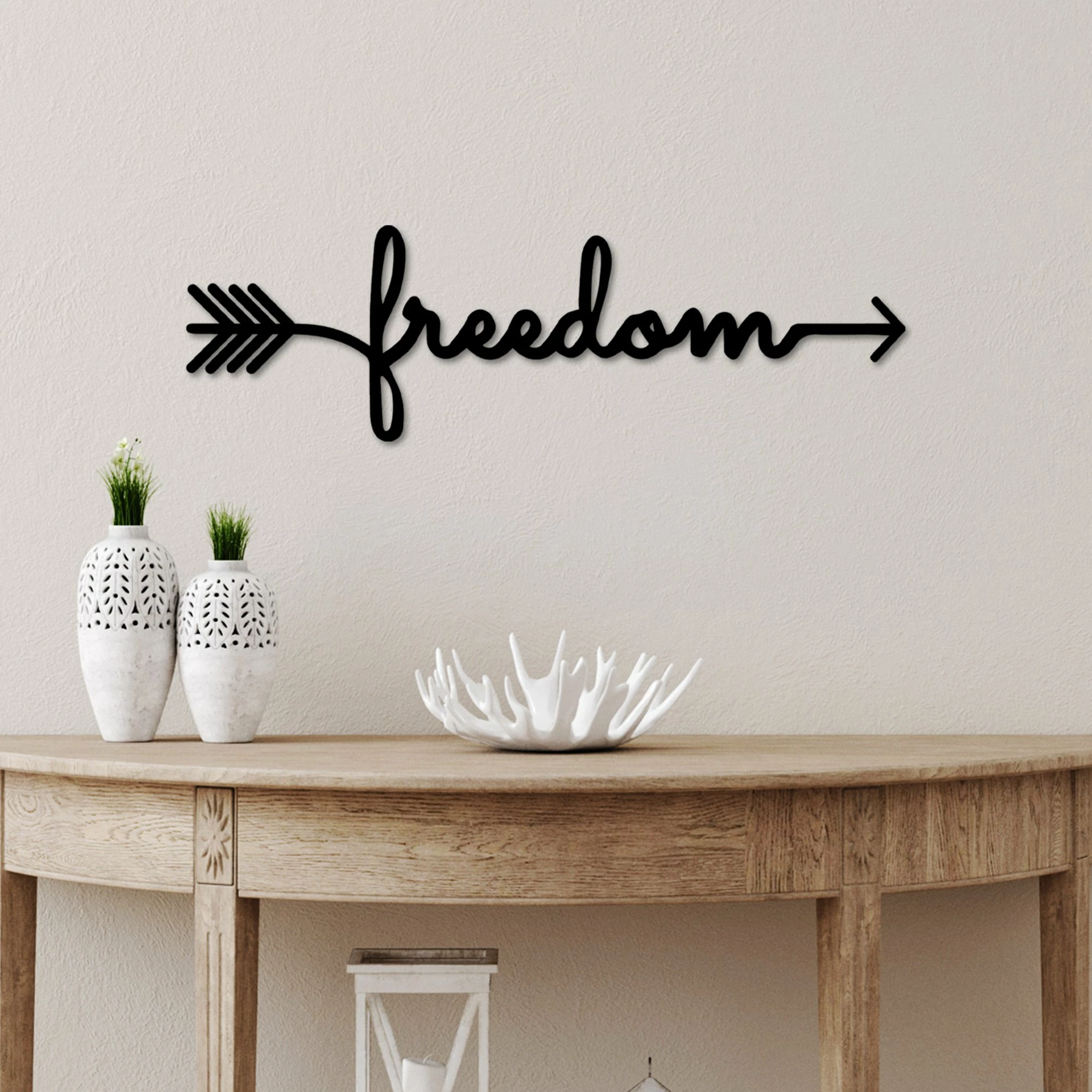 Aksesor muri dekorativ prej metali, Wallity, Freedom, ngjyrë e zezë, 62x19cm