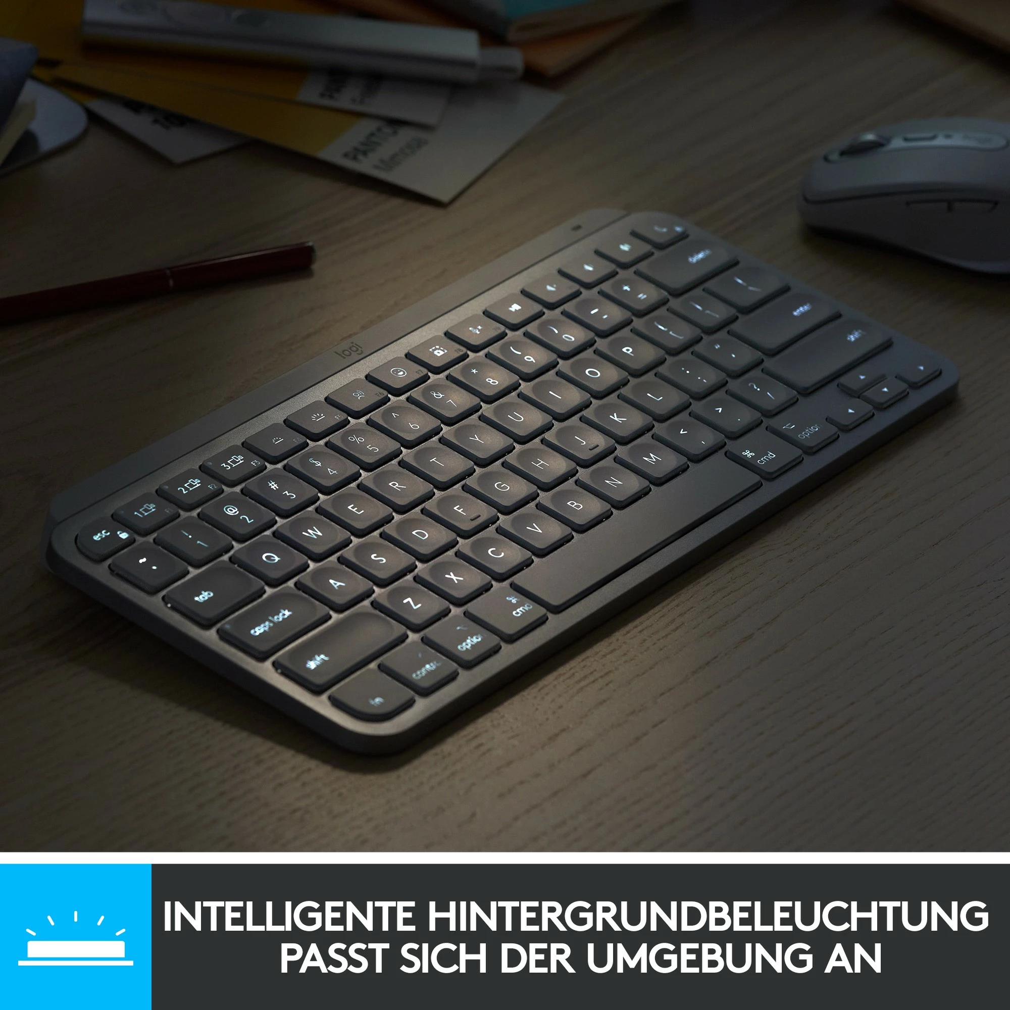 Tastierë mini Logitech MX Keys Mini për Mac, wireless, Bluetooth, LED, bardhë