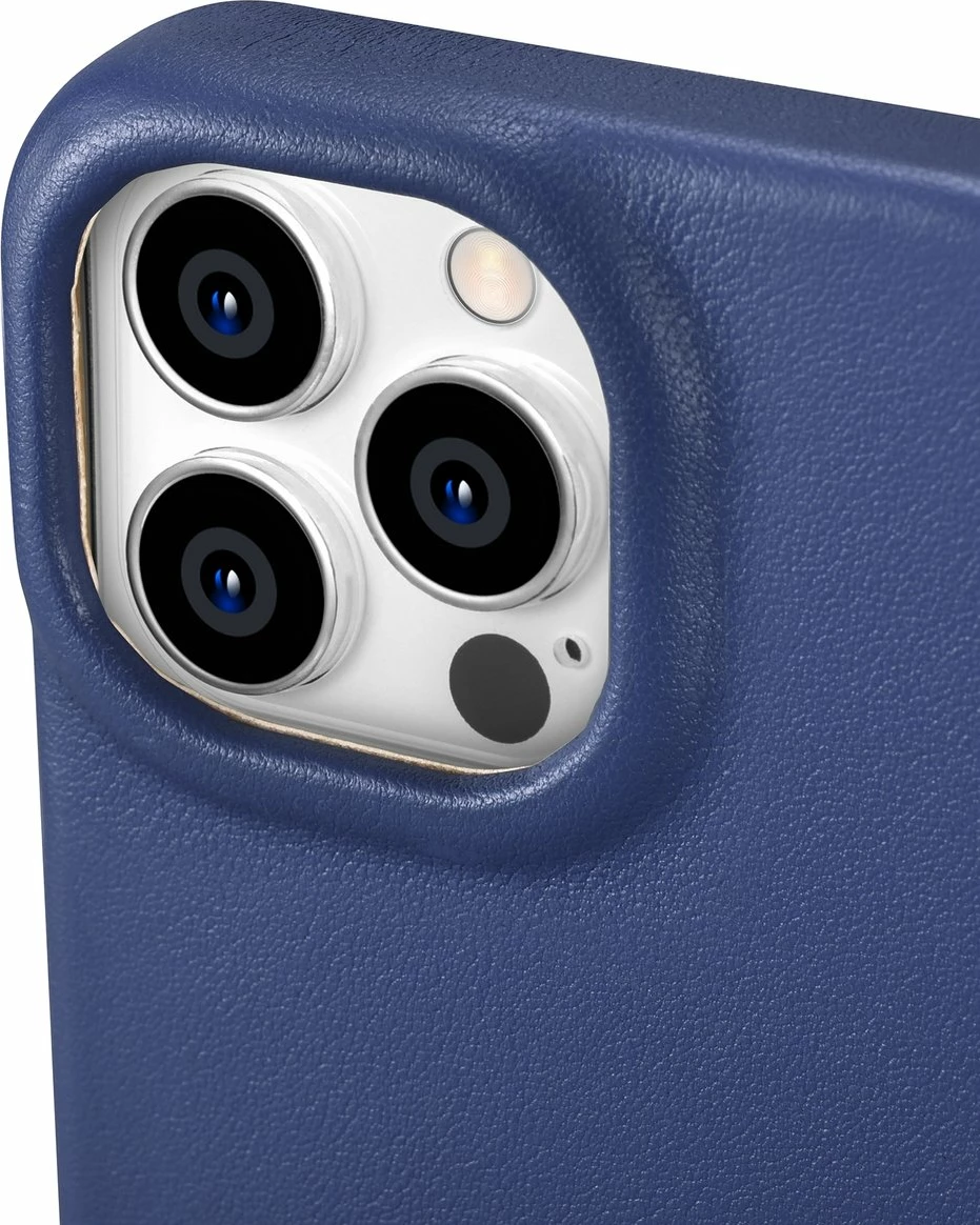 Mbështjellës iCarer CE Premium lëkurë folio për iPhone 14 Pro, MagSafe, Blu