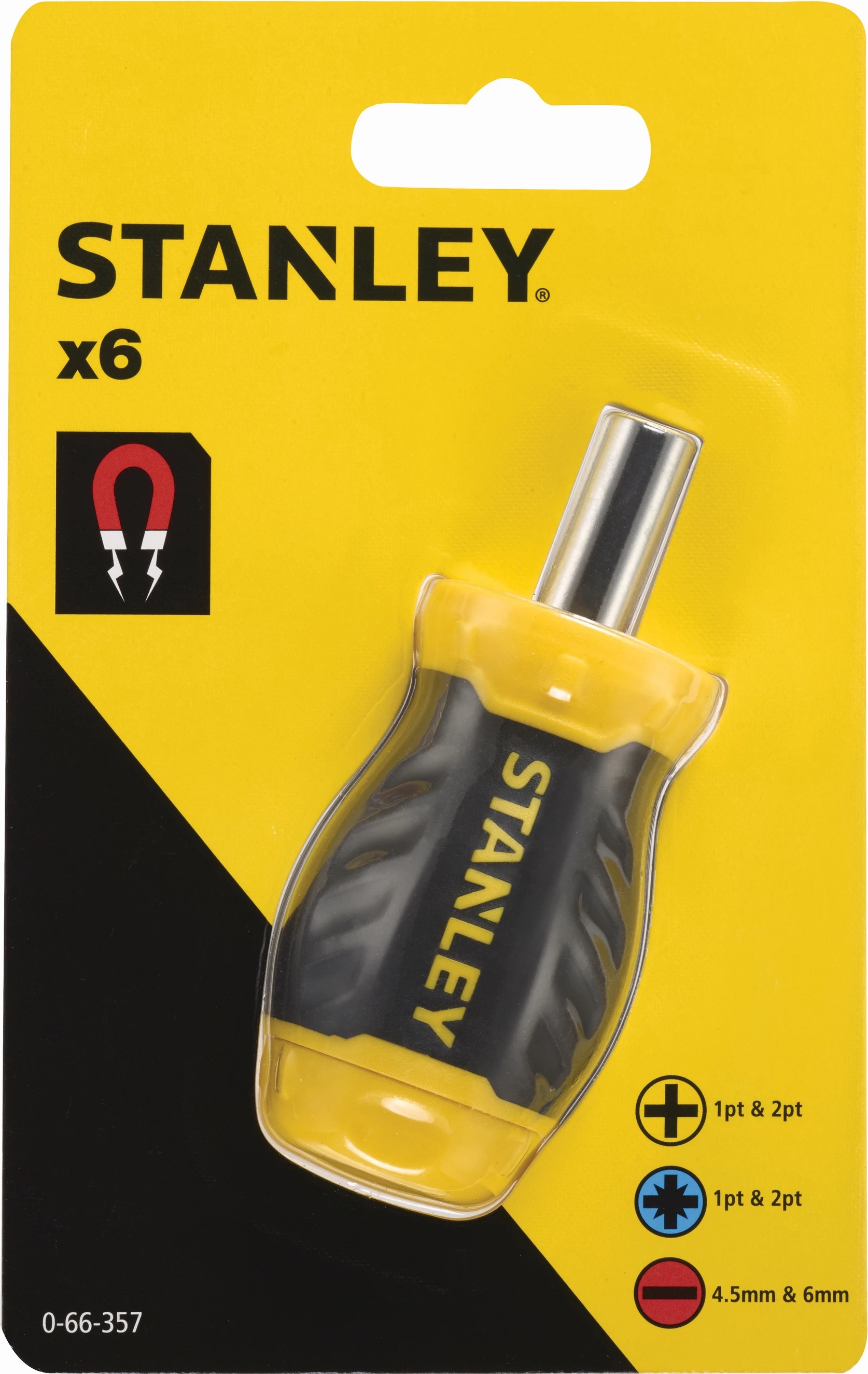 Kaçavidë multibit Stanley 0-66-357, majë magnetike, me bitë të ndërrueshëm, set 7 copë, zezë/verdhe