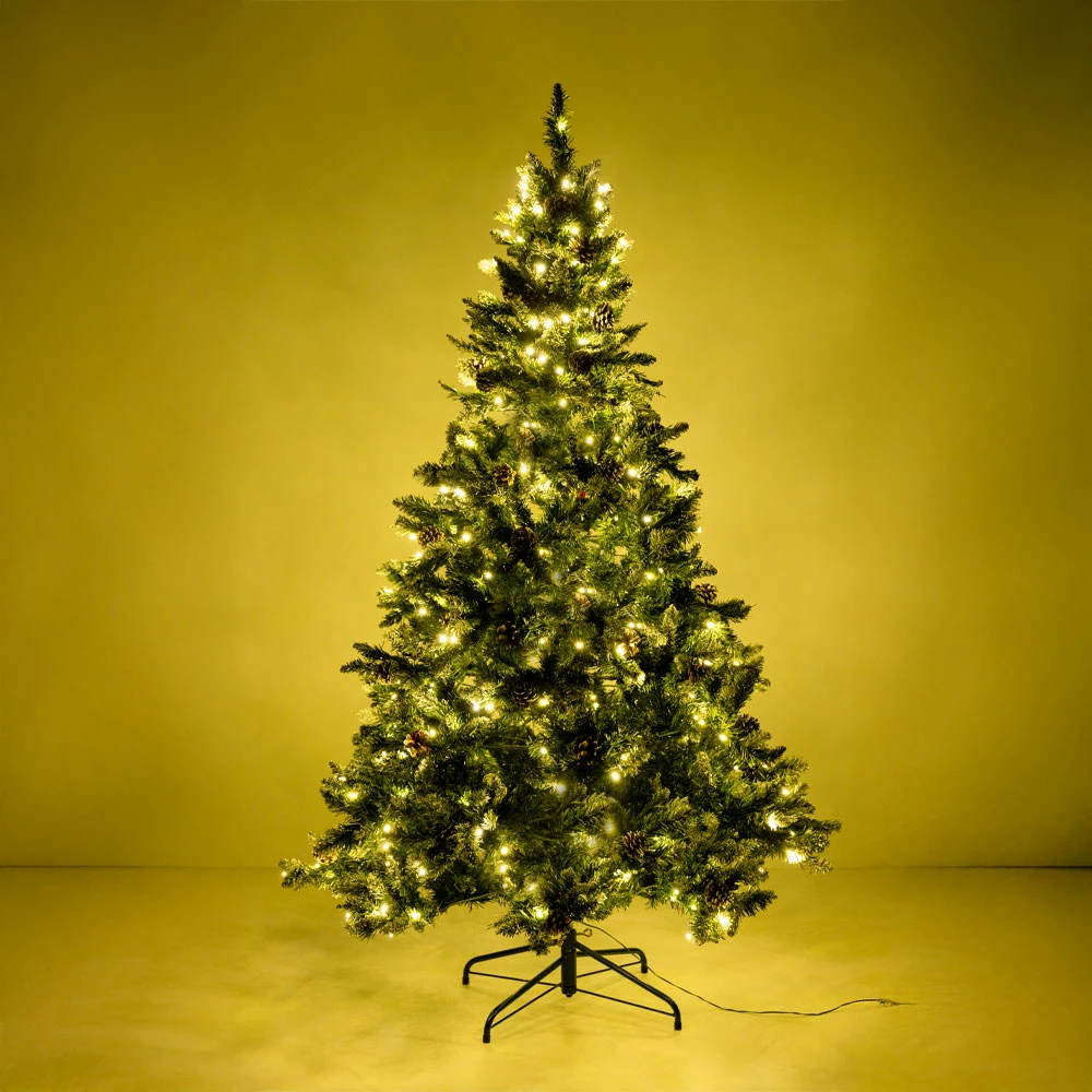 Pemë e Krishtlindjeve, borë artificiale, me LED, PVC, 150x150x210, e gjelbër-bardhë