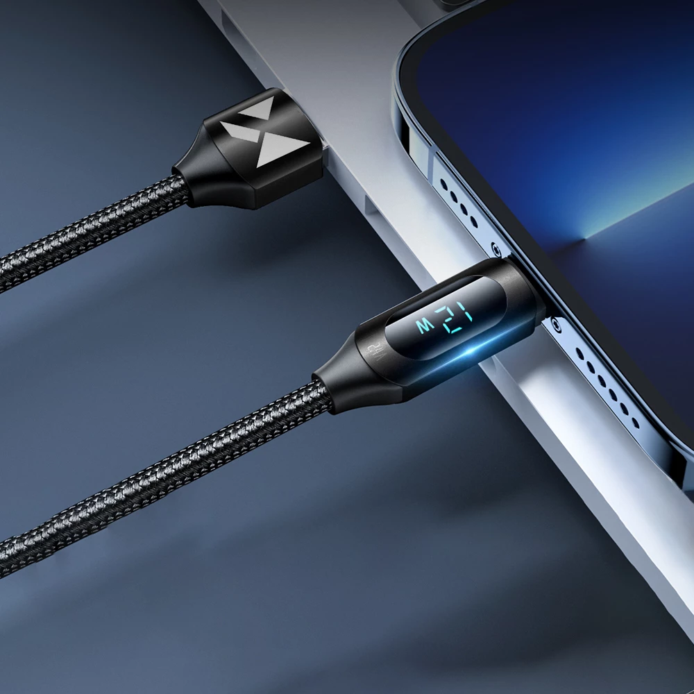 Kabllo USB-A në Lightning Wozinsky WUALC2, 2m, me ekran LED, e zezë