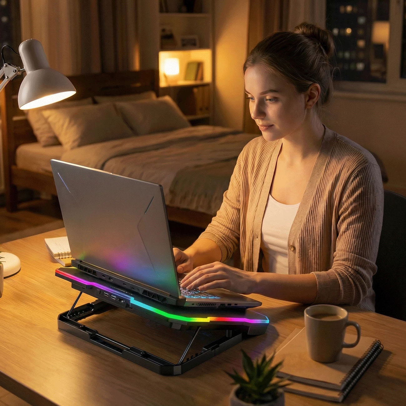 Bazë ftohëse për laptop Wozinsky WDCX-A26 NitroCool, 9"-17", RGB, 2x ventilatorë, 2x USB 2.0, E zezë