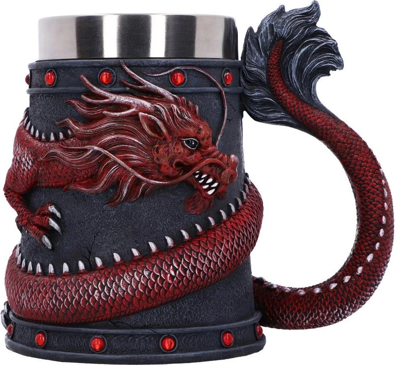 Krug Nemesis Now Dragon Coil 16 cm, me insert çeliku inox, kuqe/zezë