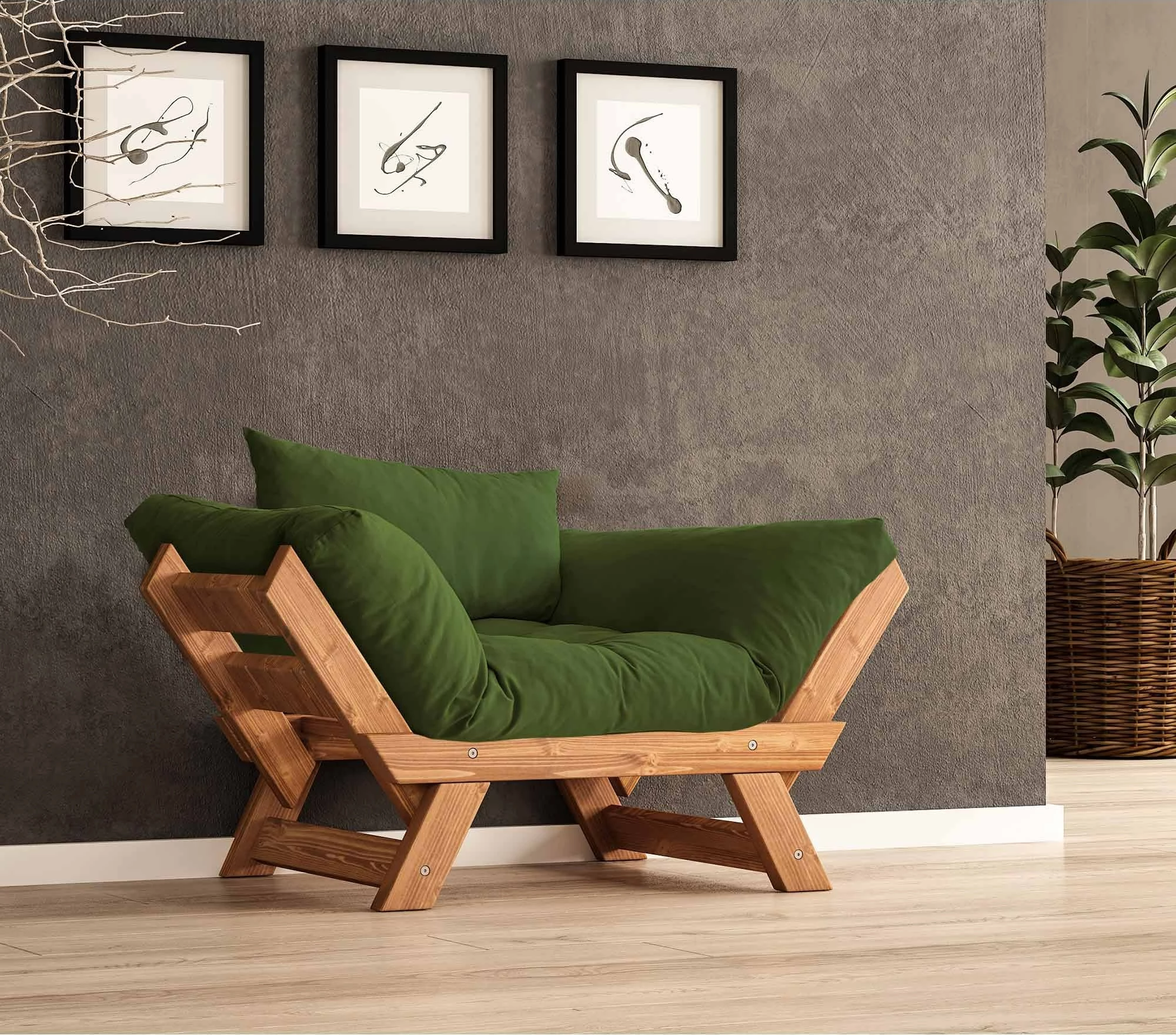 Karrige për kopsht një vend, Skye Decor, CPT8160-140, ngjyrë teak dhe e gjelbër