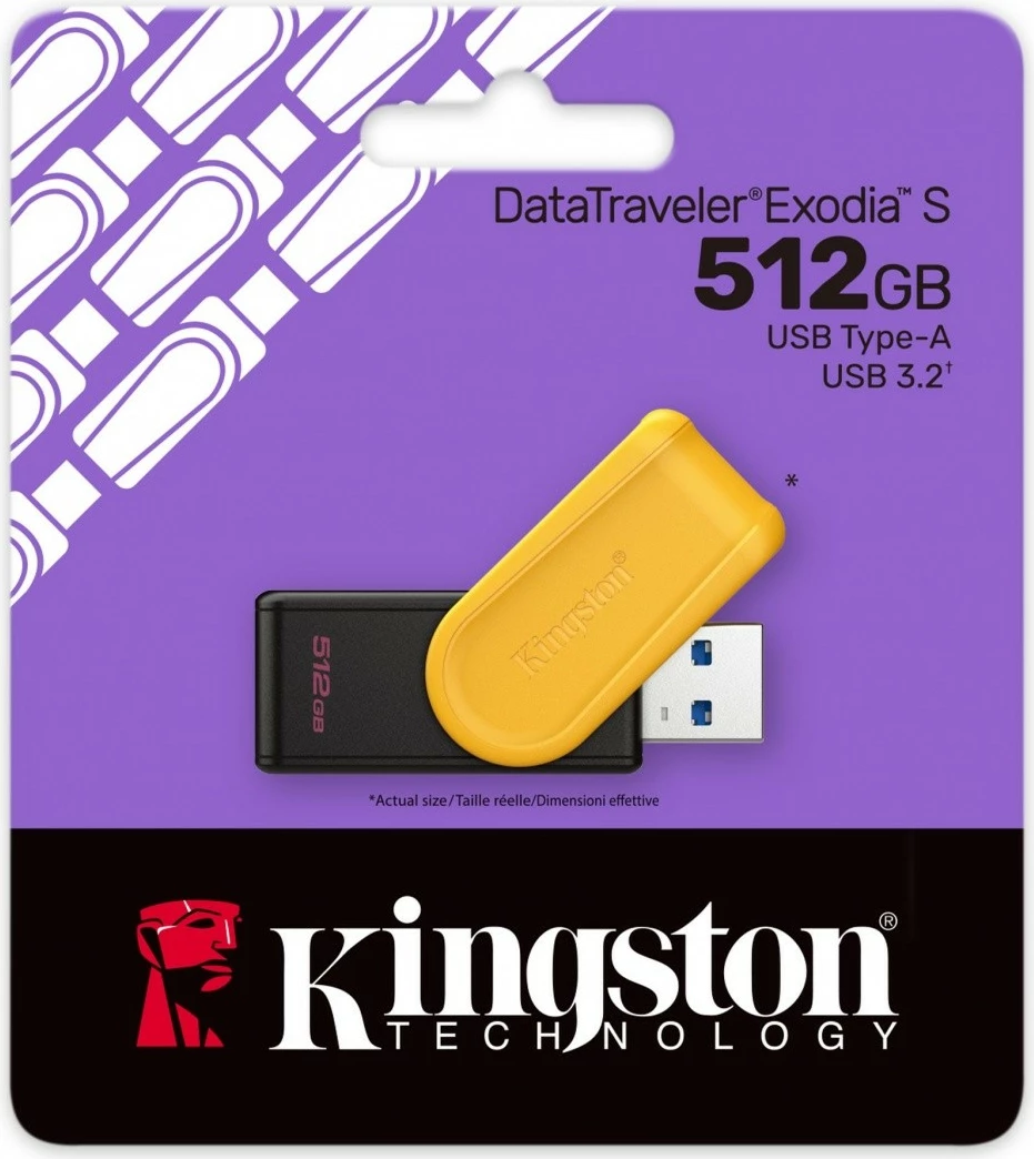 Pendrive Kingston DataTraveler Exodia S 512GB, USB 3.2, Zi/Verdhë