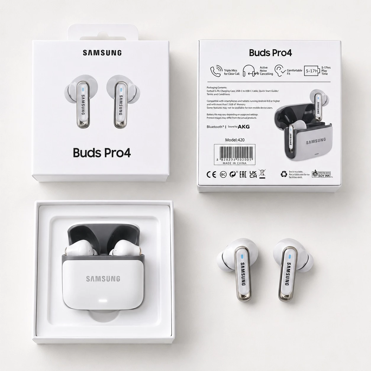 Kufje Wireless Buds Pro4 (TWS) me ANC dhe Kuti Karikimi (Emitim perfekt i Samsung Buds)