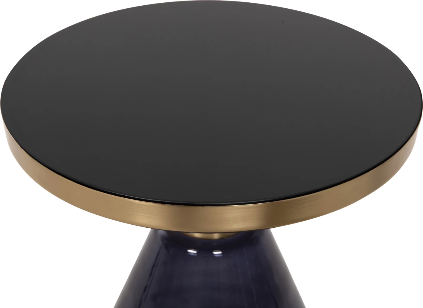 Tavolinë anësore DEMMY, sipërfaqe xhami e zezë & bazë xhami e purpurt, metal në ngjyrë ari, Φ41x48H cm