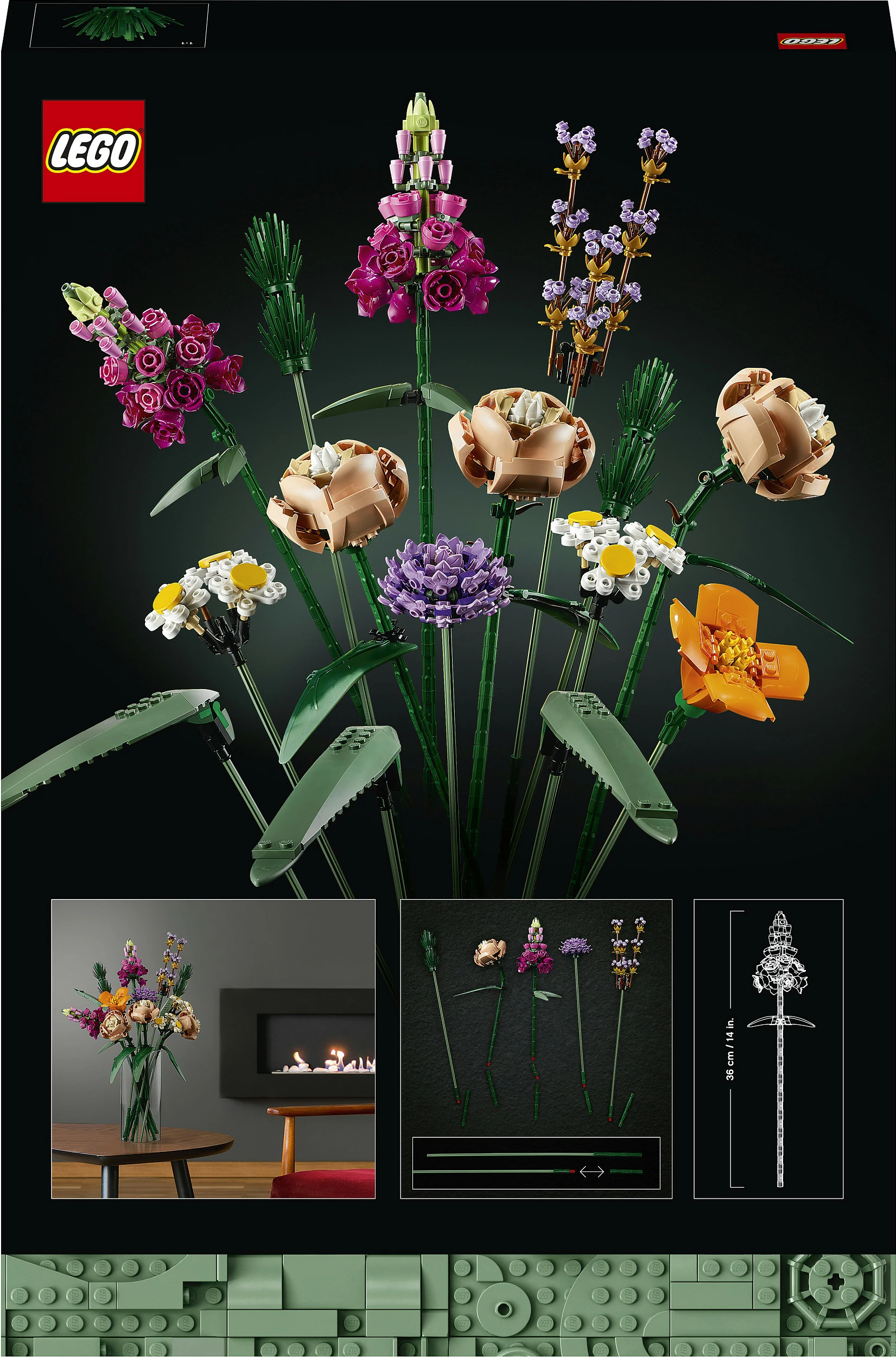 Set ndërtimi LEGO ICONS Flower Bouquet, 756 pjesë, shumëngjyrësh