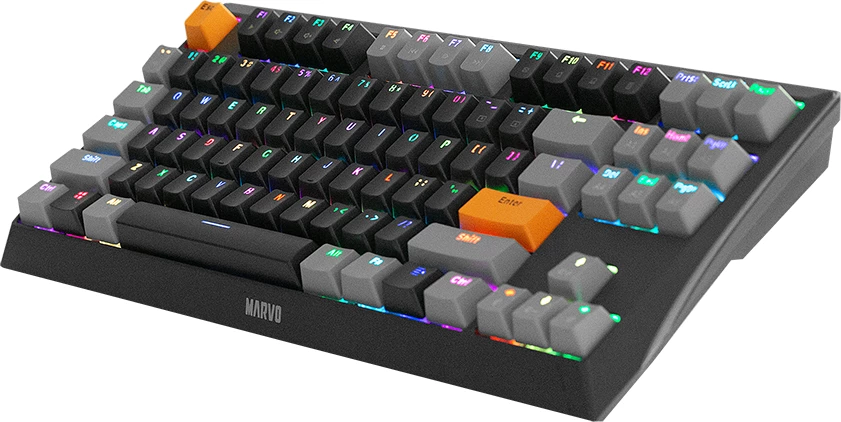 Tastierë mekanike Marvo KG980A EN-B, TKL 87 taste, Blue switch, RGB, me kabllo Type-C, e zezë